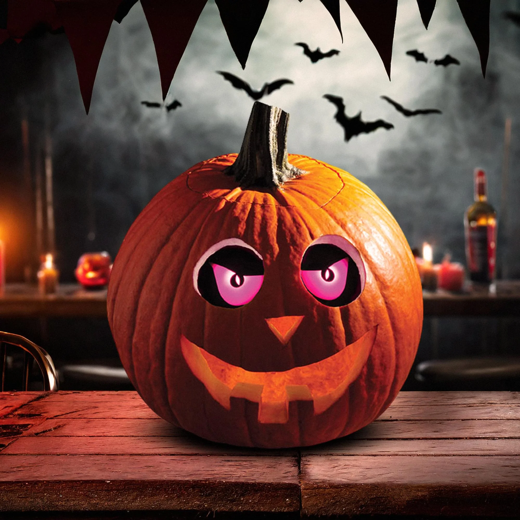 Eerie Light-Up Pumpkin Eyes Halloween Decoration | Purple - Image 3