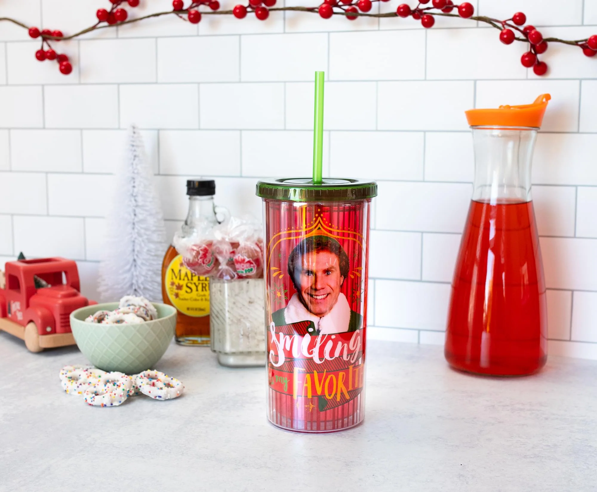Elf "Smiling's My Favorite" Carnival Cup With Lid and Straw | Holds 20 Ounces - Image 4