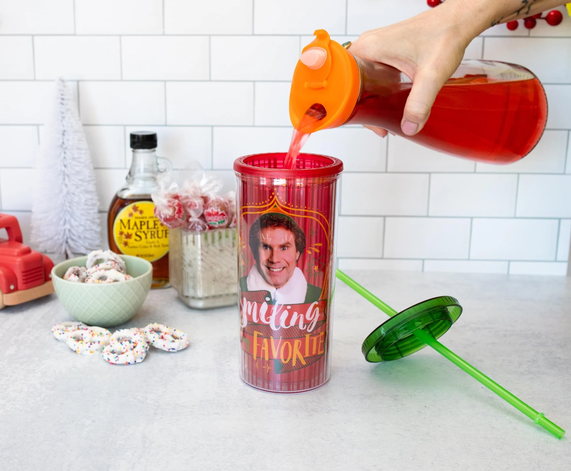 Elf "Smiling's My Favorite" Carnival Cup With Lid and Straw | Holds 20 Ounces - Image 6