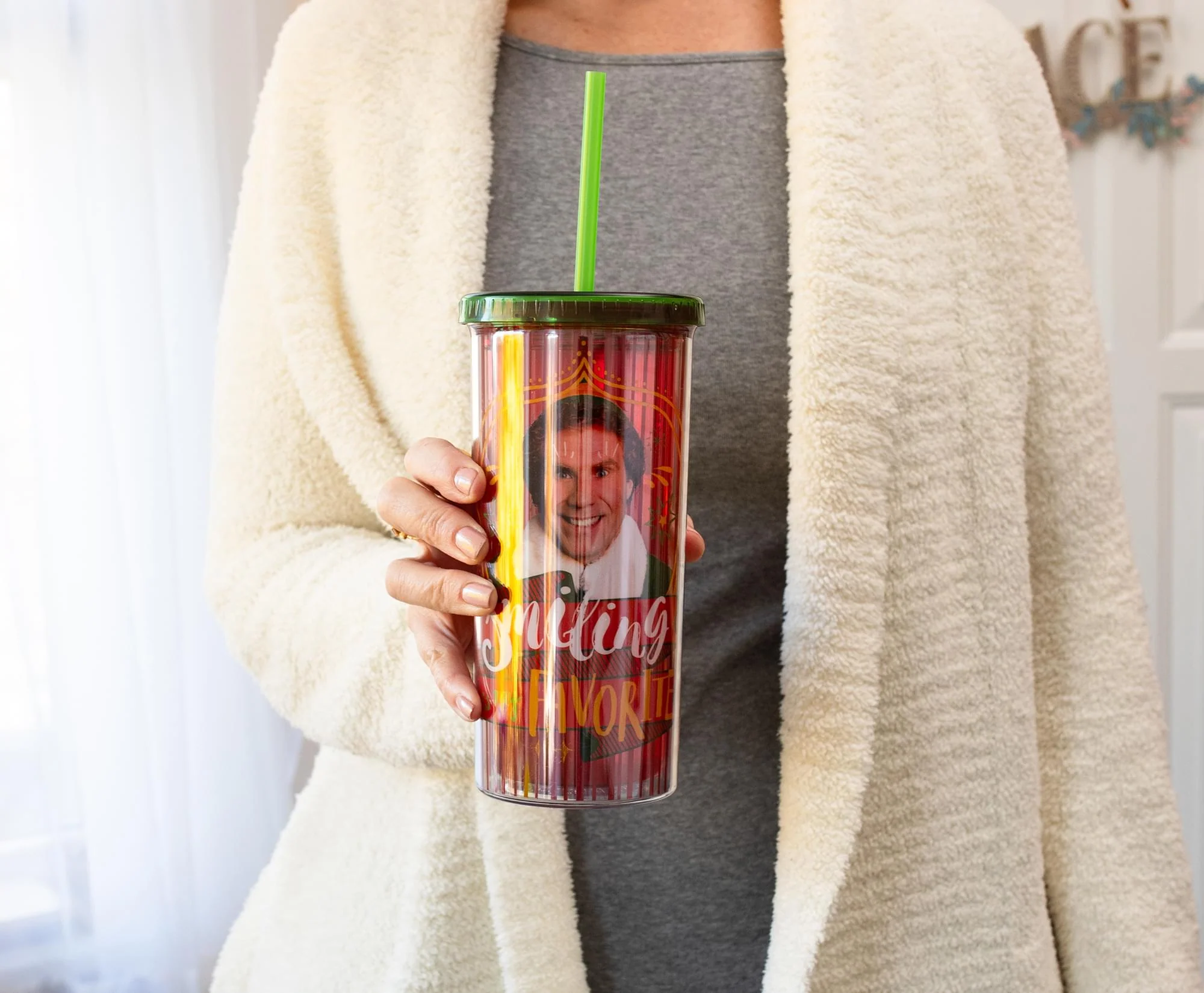 Elf "Smiling's My Favorite" Carnival Cup With Lid and Straw | Holds 20 Ounces - Image 7