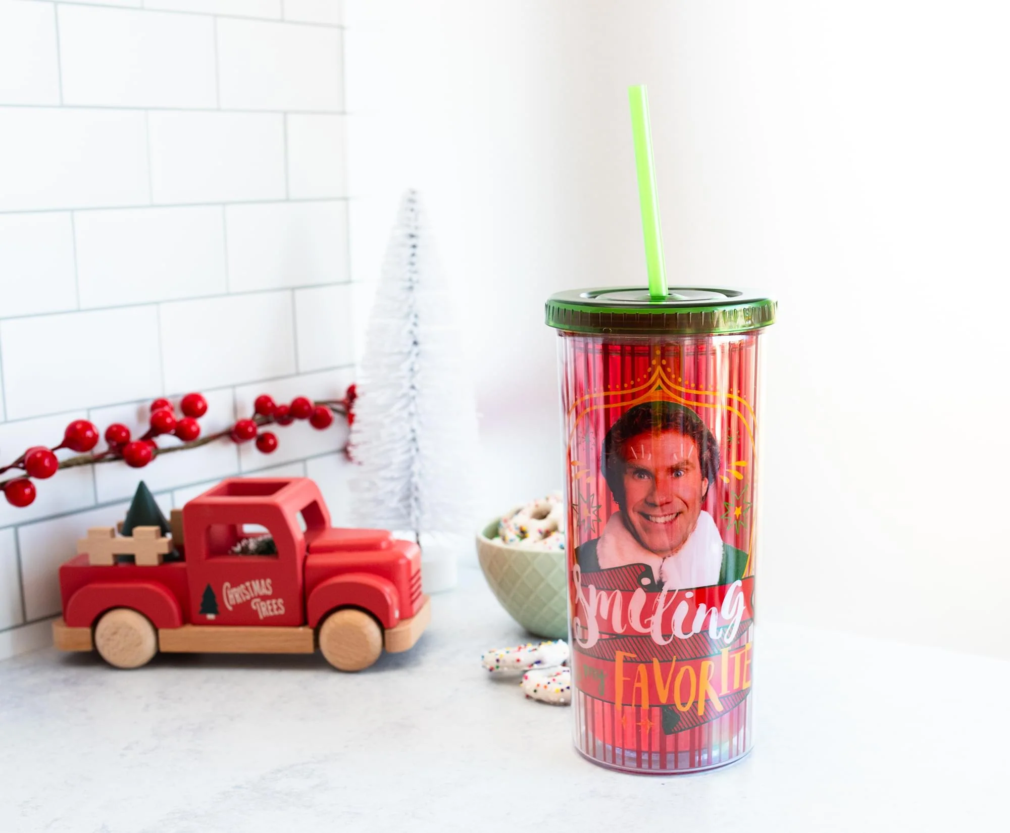 Elf "Smiling's My Favorite" Carnival Cup With Lid and Straw | Holds 20 Ounces - Image 8