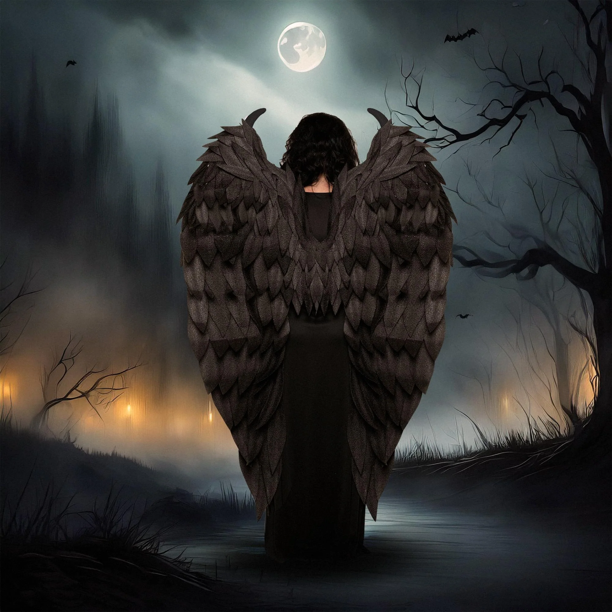 Evil Queen Black Feather Wings Adult Costume Accessory - Image 3
