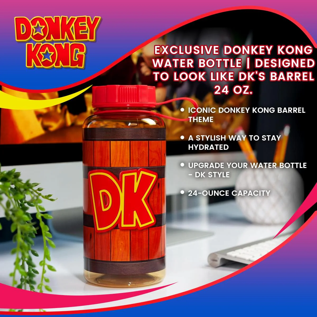EXCLUSIVE Donkey Kong Water Bottle | Designed to Look Like DK's Barrel | 24 Oz. - Image 7
