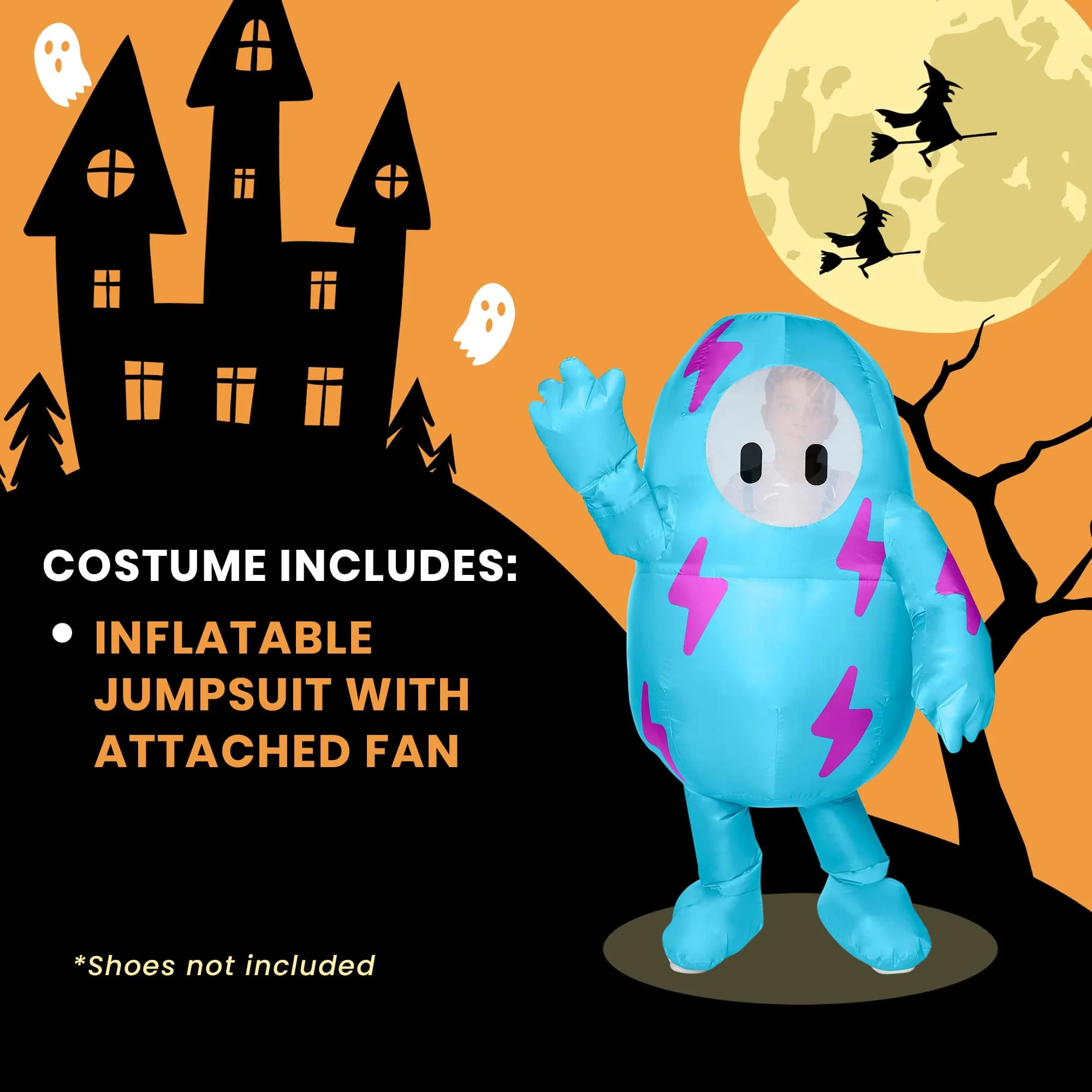 Fall Guys Blue Lightning Inflatable Child Costume | One Size Fits Up To 14 - Image 4
