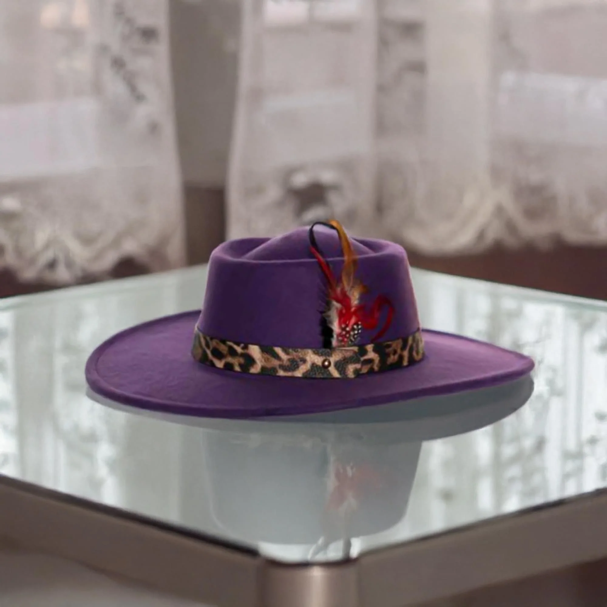 Faux Leather Pimp Hat Adult Costume Accessory | Purple - Image 3