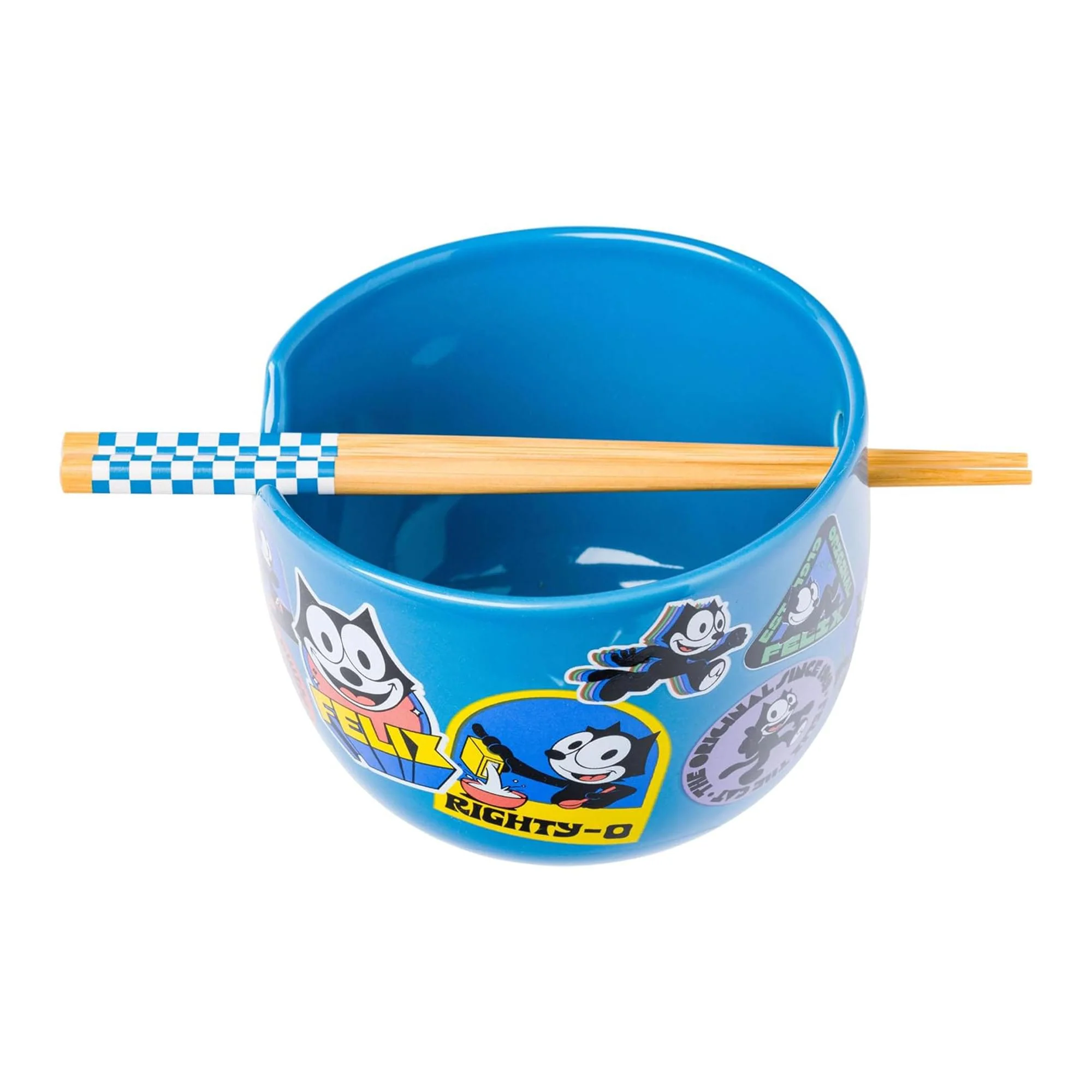 Felix the Cat the OG Felix Badges 20oz Ceramic Ramen Bowl with Chopsticks - Image 2