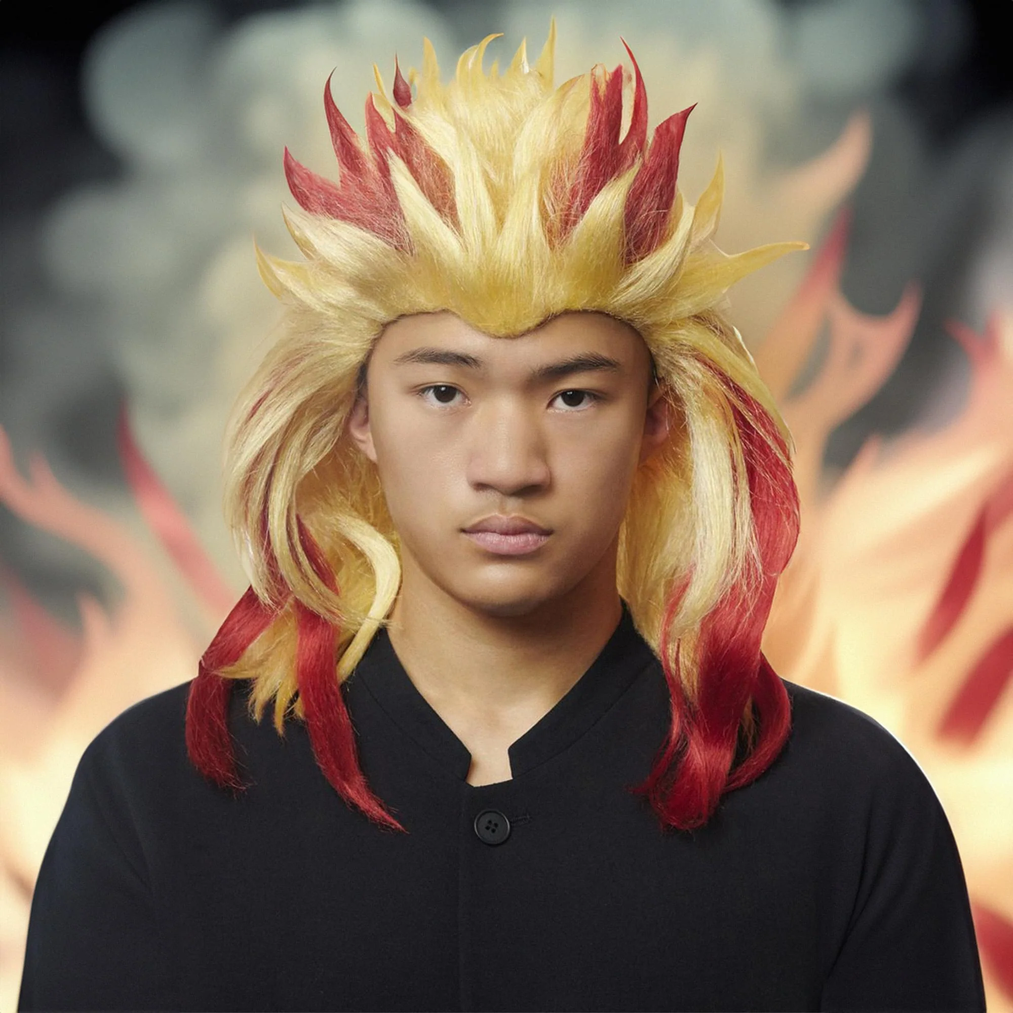 Fire Power Yellow & Red Adult Costume Anime Wig - Image 2