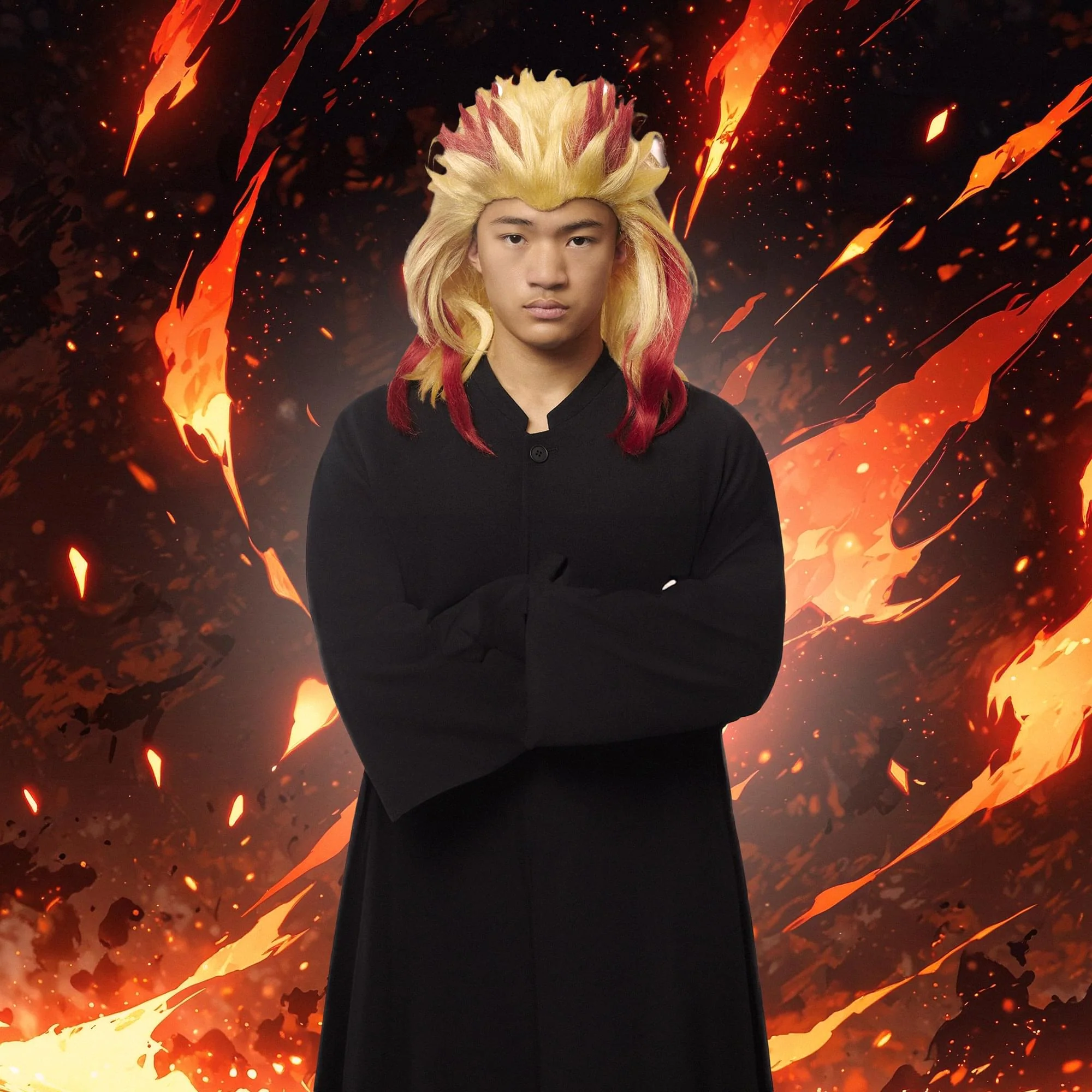Fire Power Yellow & Red Adult Costume Anime Wig - Image 3