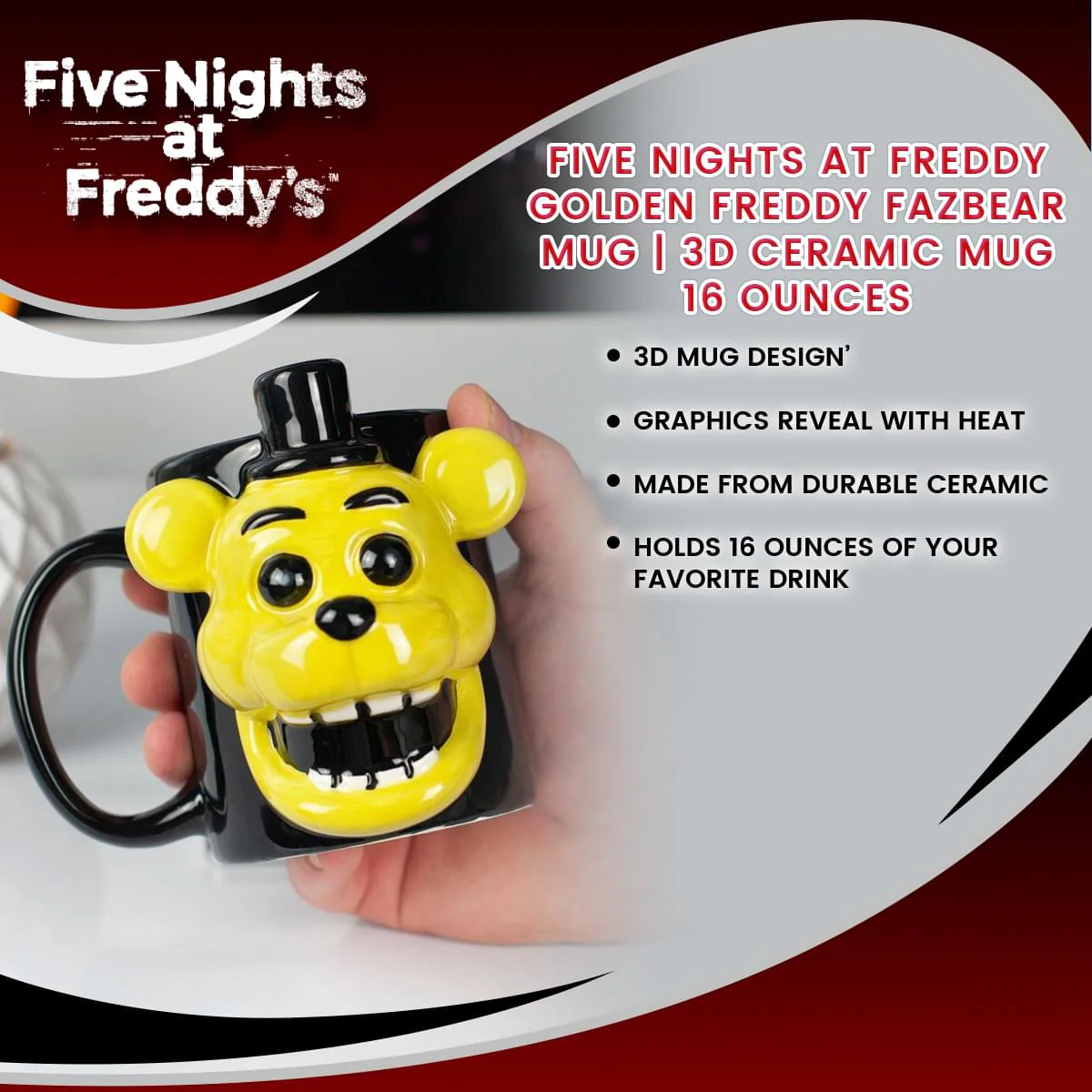 Five Nights At Freddy Golden Freddy Fazbear Mug| 3D Ceramic Mug | 16 Ounces - Image 7