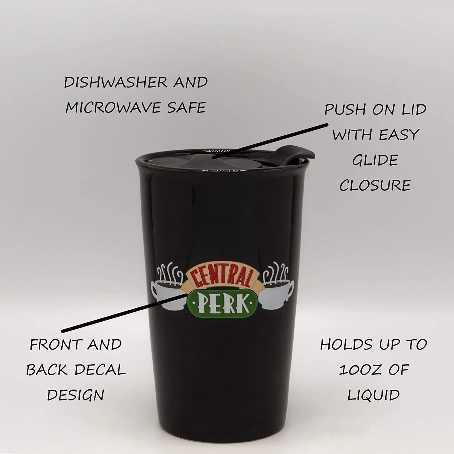 Friends Central Perk Logo Black 10oz Ceramic Doubled Walled Travel Mug - Image 4