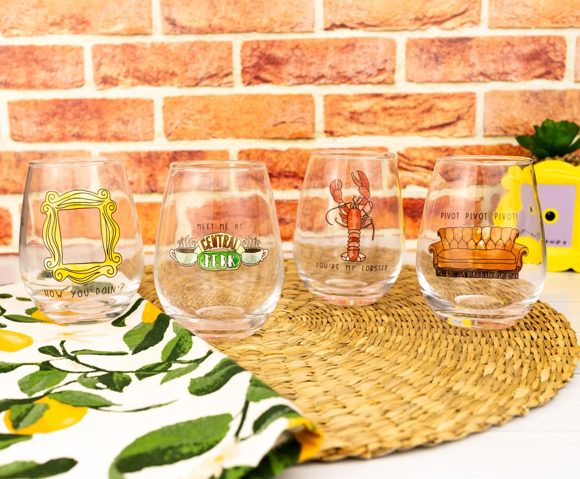 Friends Iconic Quotes 4-Piece Stemless Wine Glass Set | Each Holds 12 Ounces - Image 3