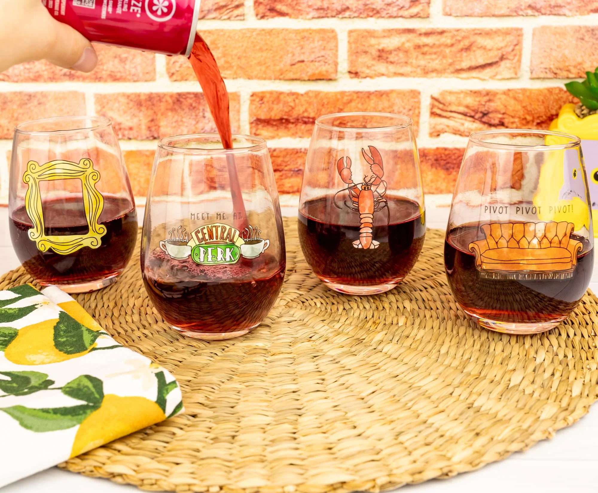 Friends Iconic Quotes 4-Piece Stemless Wine Glass Set | Each Holds 12 Ounces - Image 4