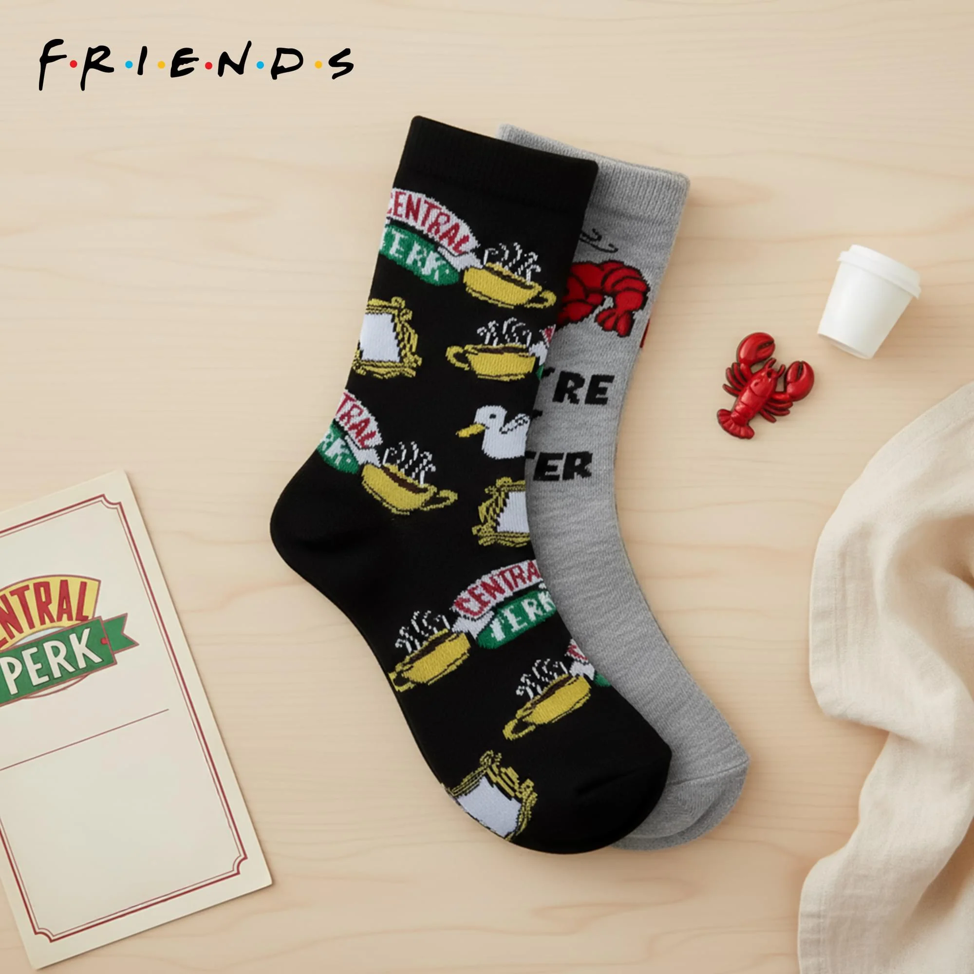 Friends Lobster and Cerntal Perk Novelty Unisex Crew Socks | 2 Pairs - Image 4