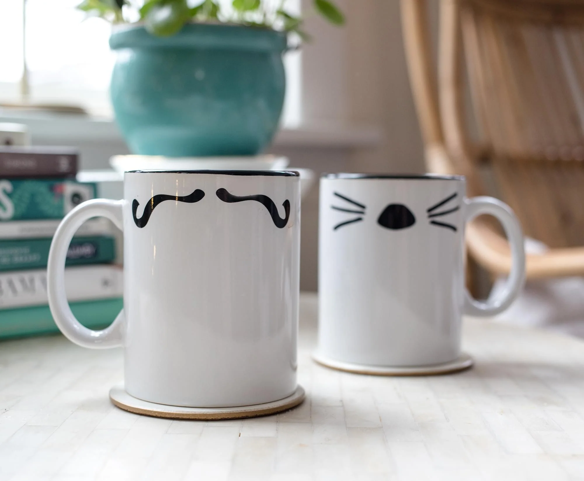 Friends Mr. Rachel Whiskers and Mrs. Ross Moustache Double-Sided Mugs | Set of 2 - Image 4