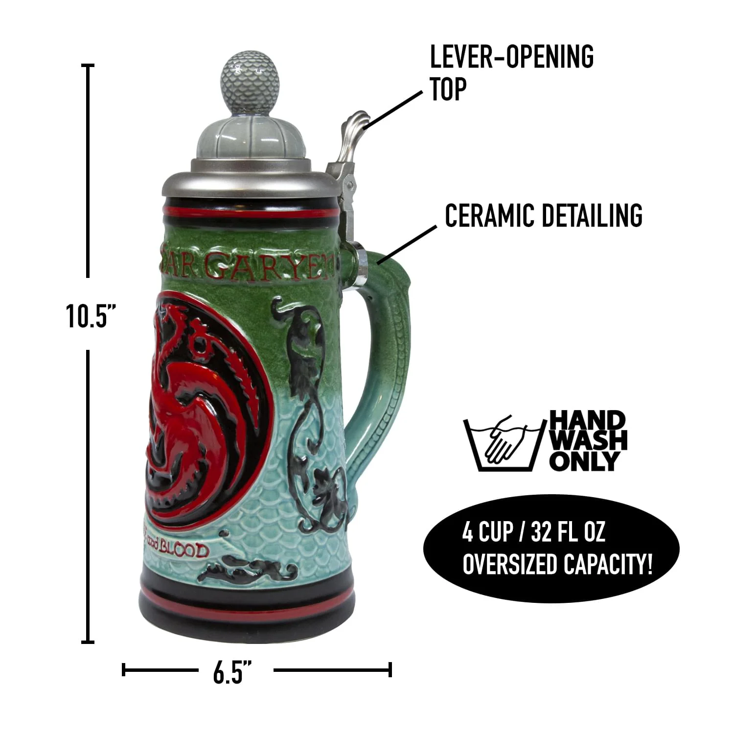 Game of Thrones House Targaryen Beer Stein | Ceramic Drinking Mug | 22 Oz. - Image 5