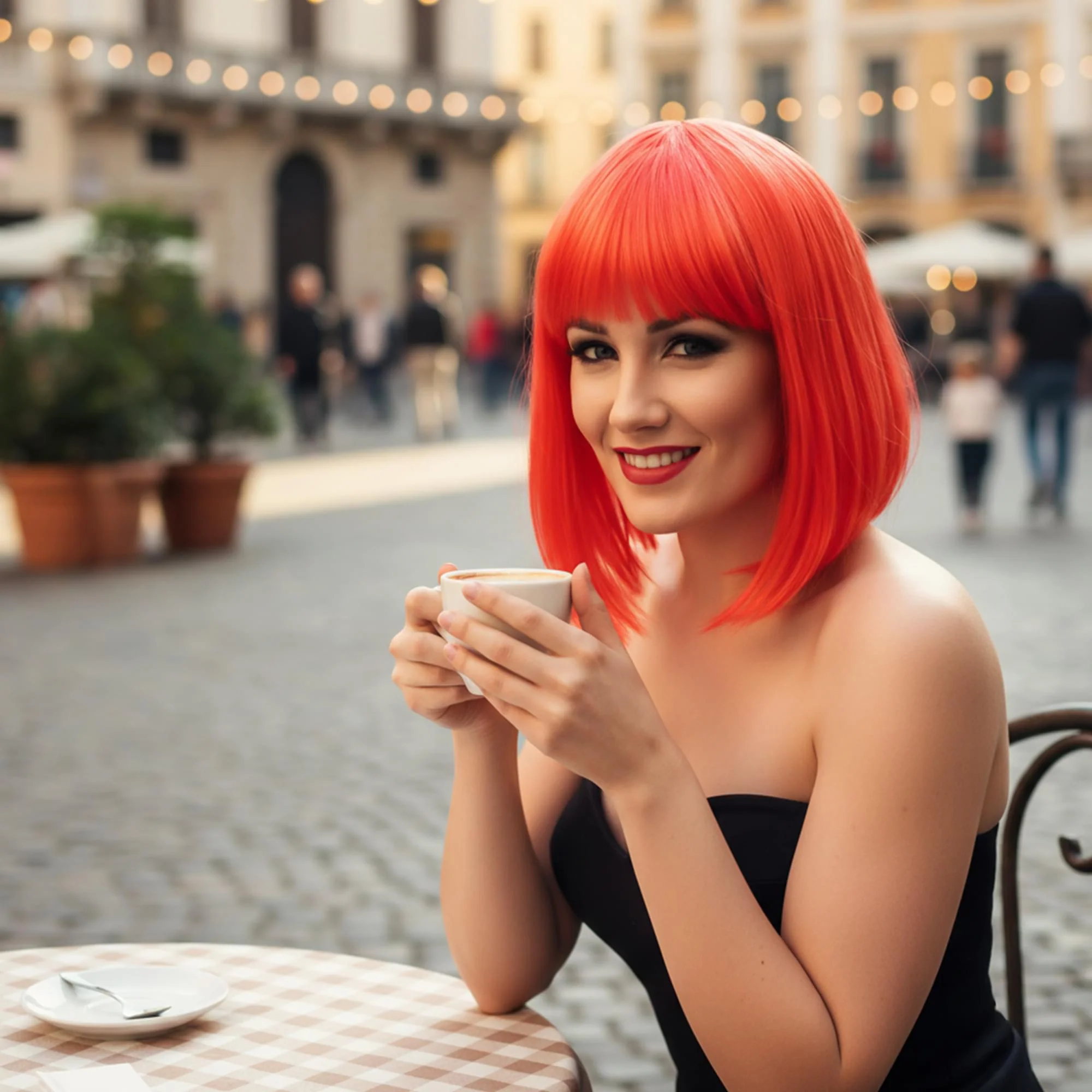 Glam Bright Red Wig Costume Accessory - Image 4