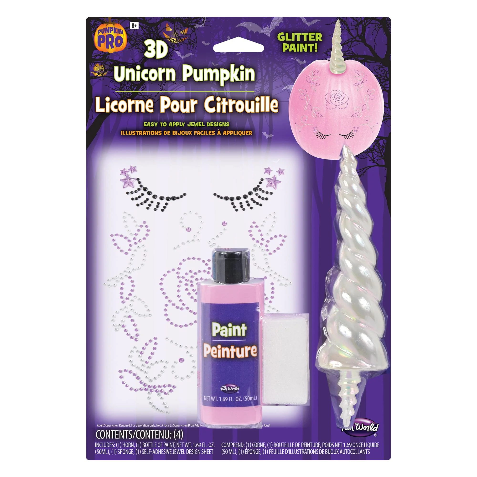 Glitter 3D Unicorn Pumpkin Decoration Kit | White Horn - Image 3