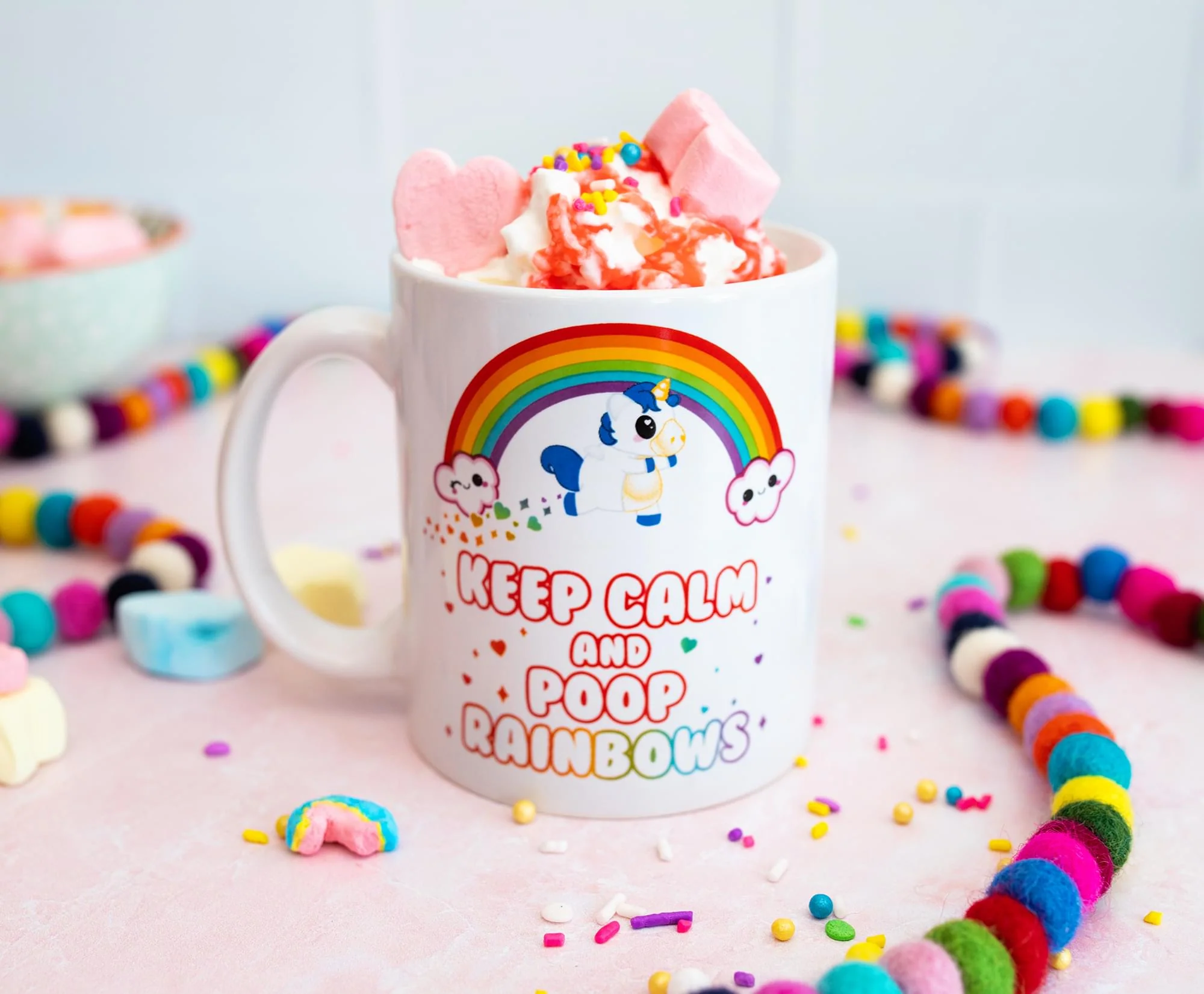 Glitter Galaxy Keep Calm and Poop Rainbows 11 Ounce Ceramic Mug - Image 2