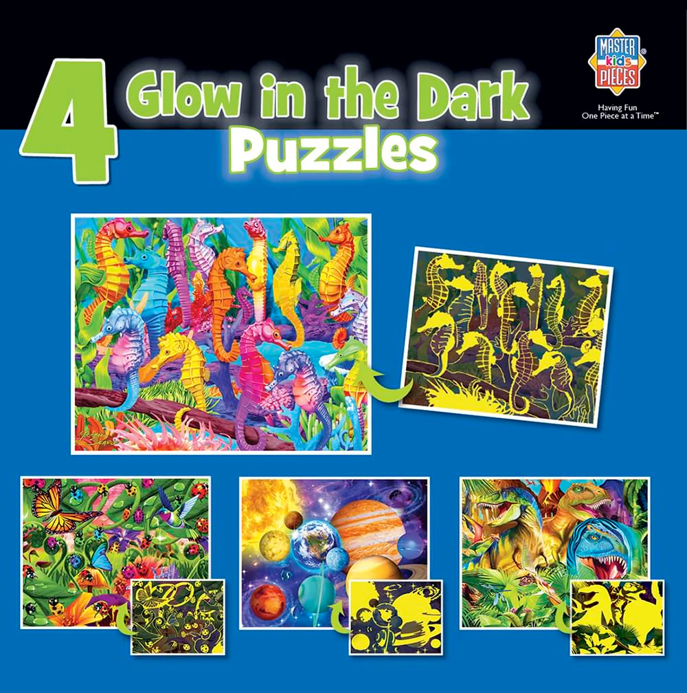 Glow in the Dark 4-Pack Blue 100 Piece Jigsaw Puzzles - Image 2