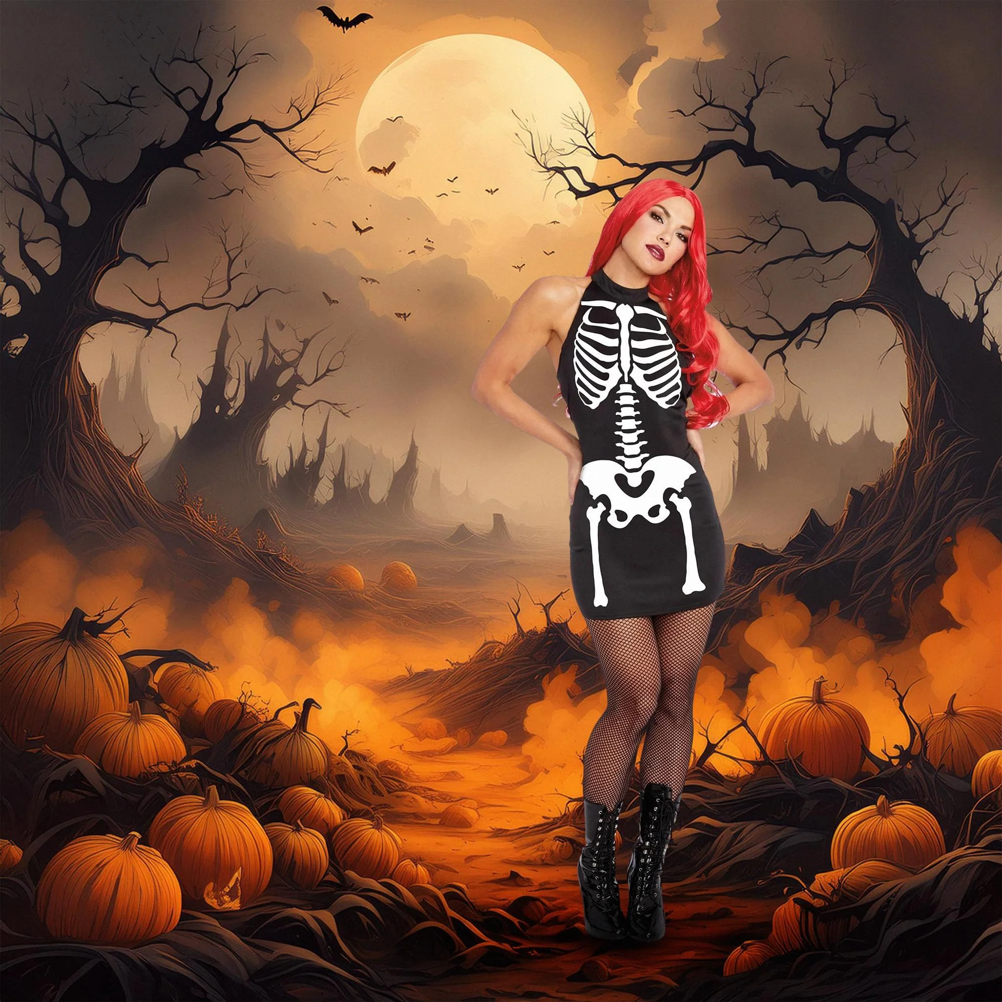 Glow-In-The-Dark Skeleton Women's Costume Dress - Image 4