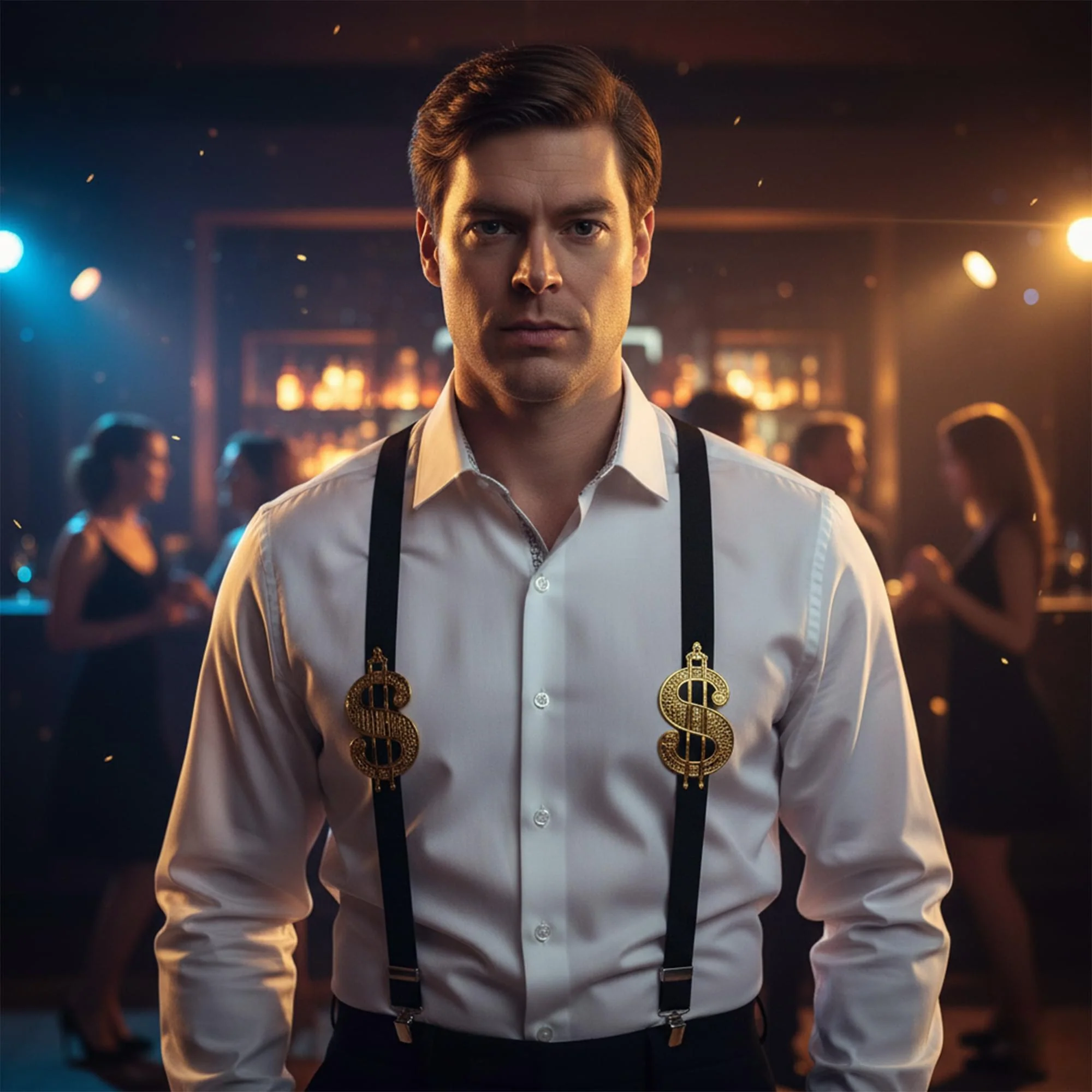 Gold Dollar Sign Adult Costume Suspenders - Image 3