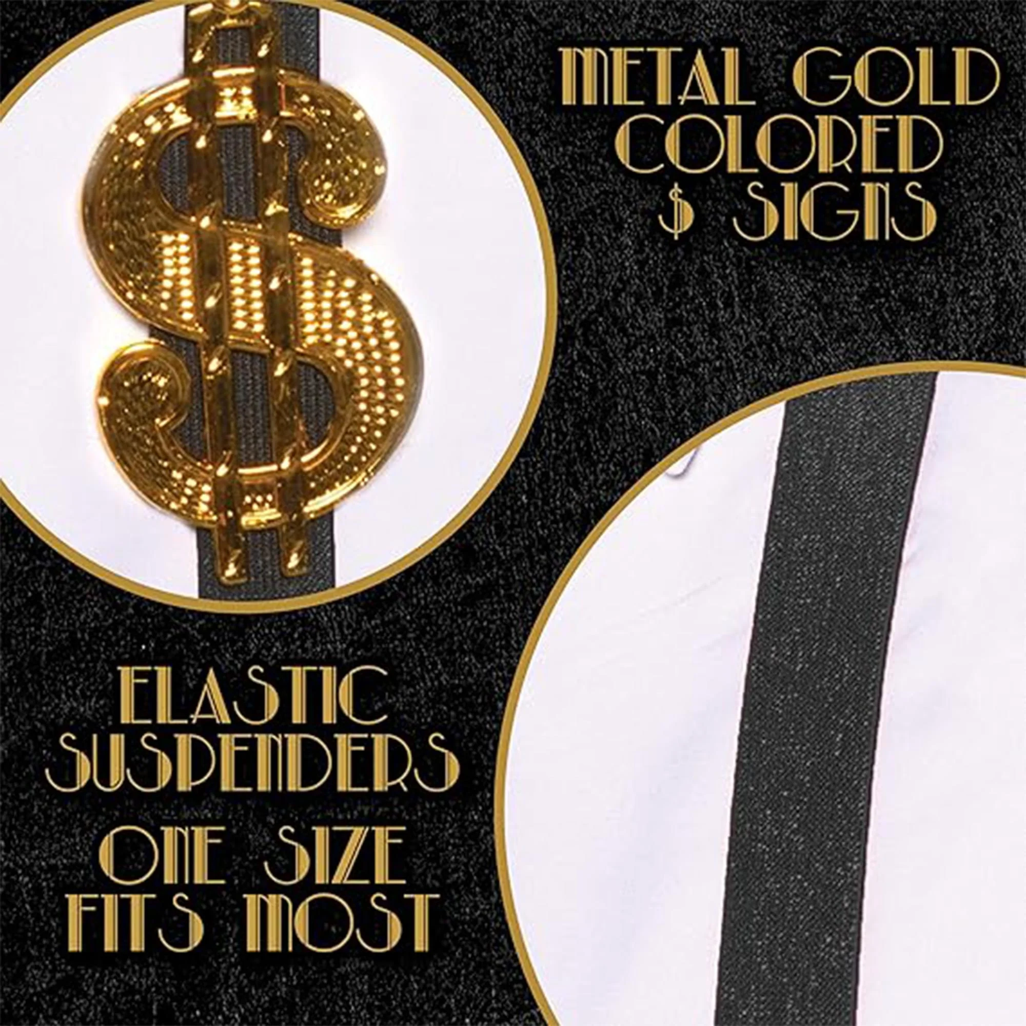 Gold Dollar Sign Adult Costume Suspenders - Image 4