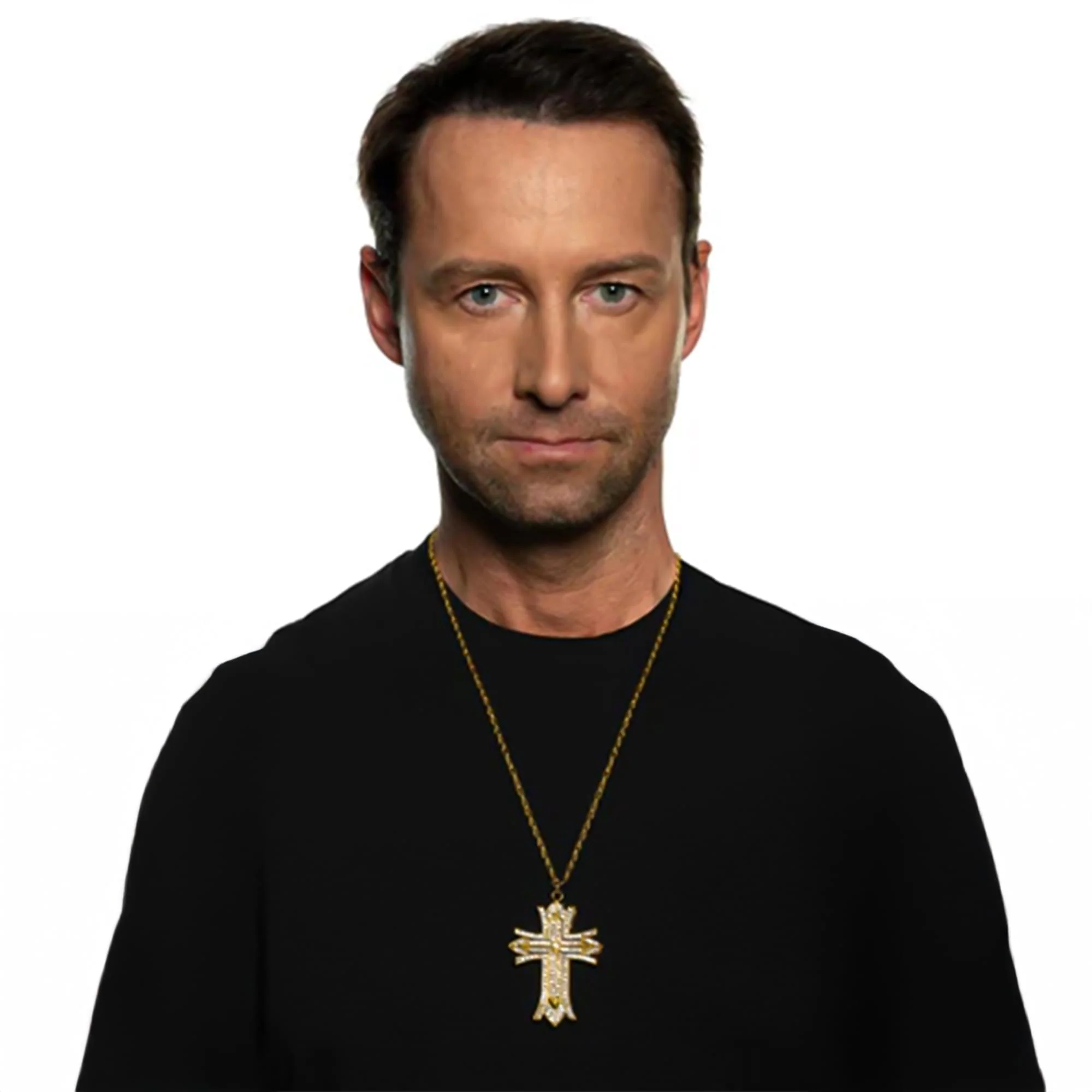Gold Rhinestone Cross Necklace Adult Costume Accessory - Image 3