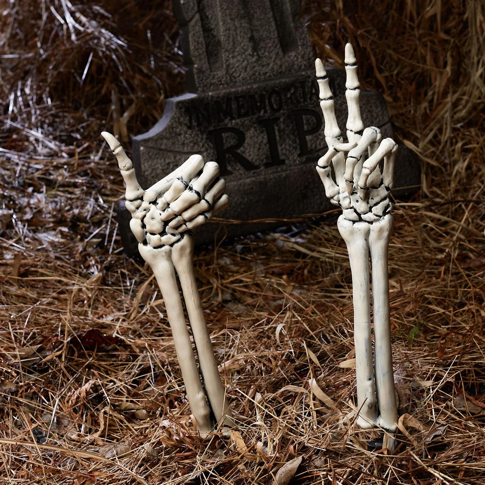 Grave Greetings Thumbs Up and Peace Sign Skeleton Arms - Image 3