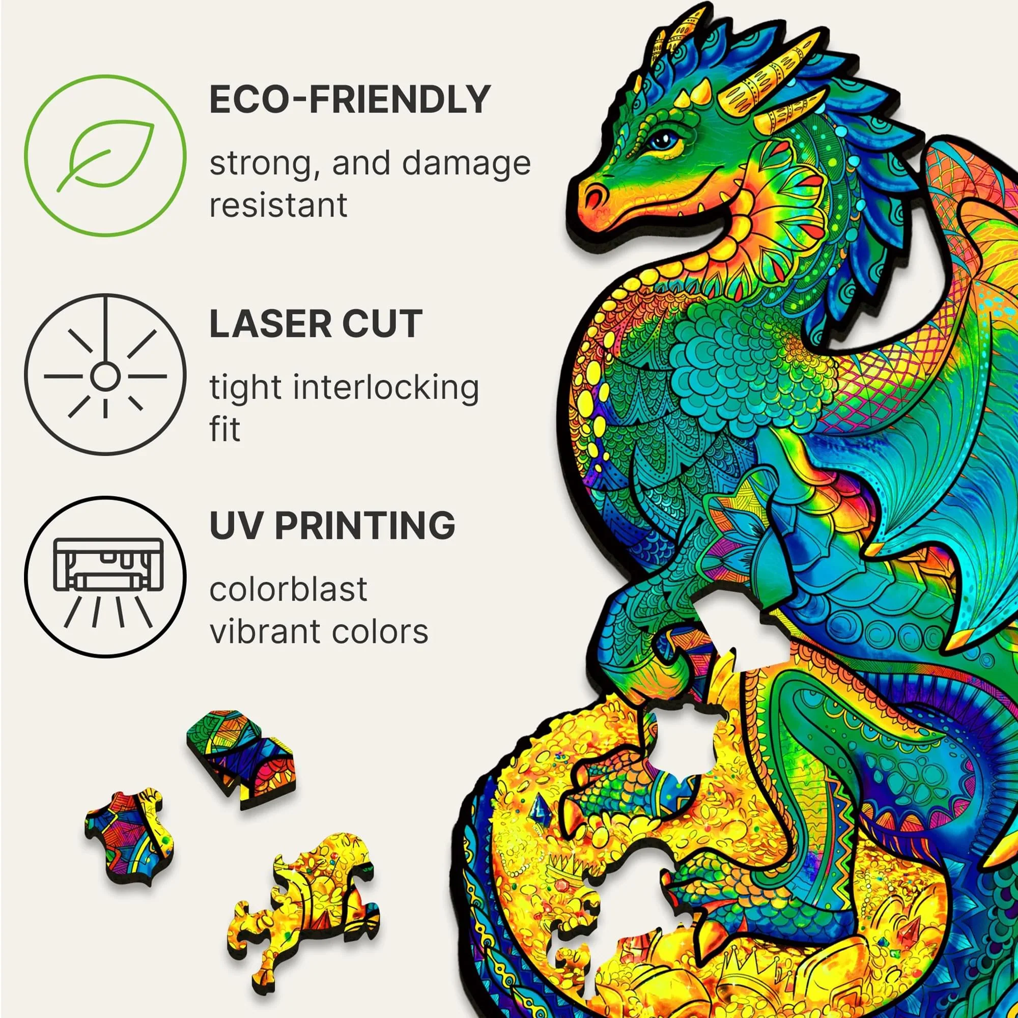Guarding Dragon 330 Piece Shaped Wooden Jigsaw Puzzle - Image 6
