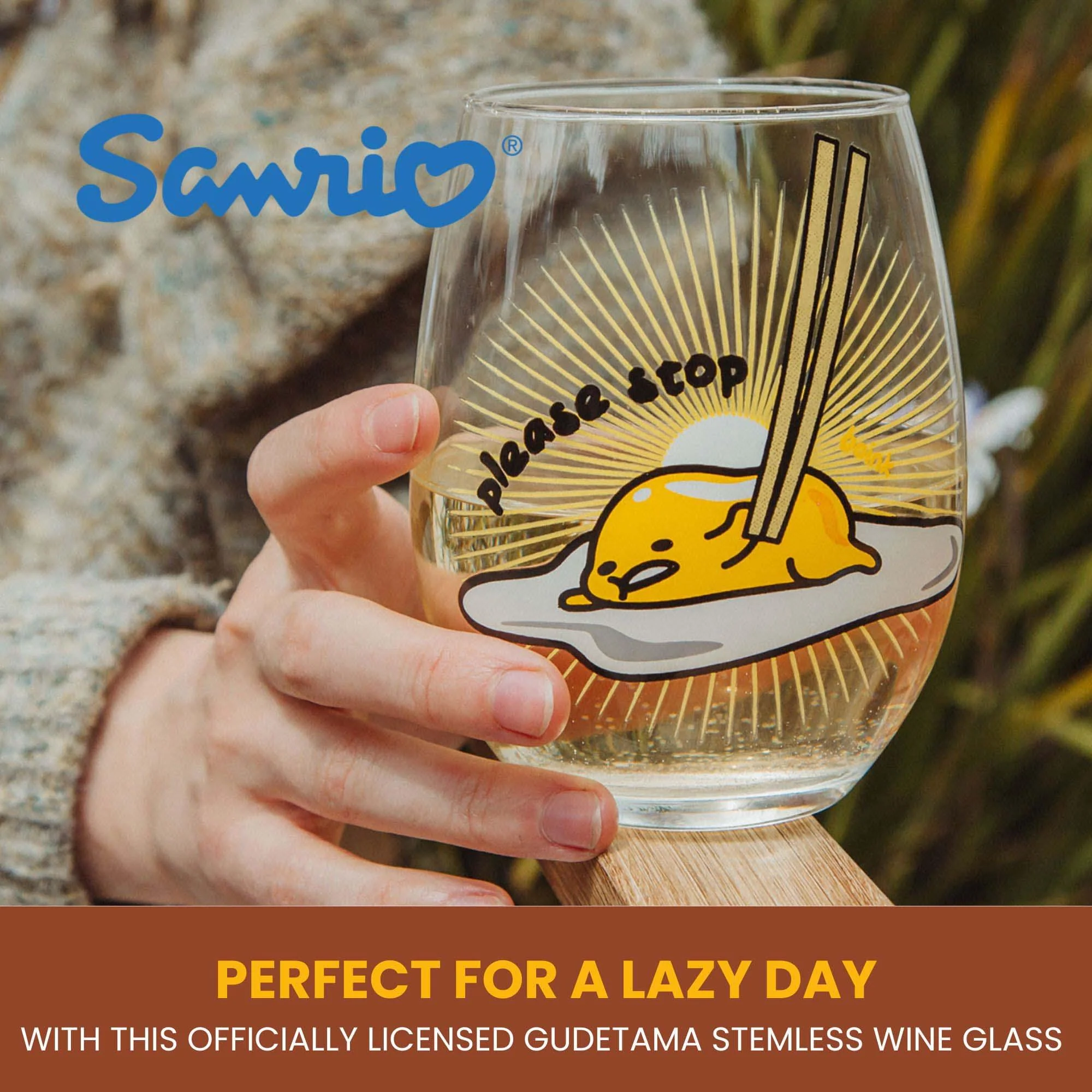 Sanrio Gudetama "Please Stop" Teardrop Stemless Wine Glass | Holds 20 Ounces - Image 7
