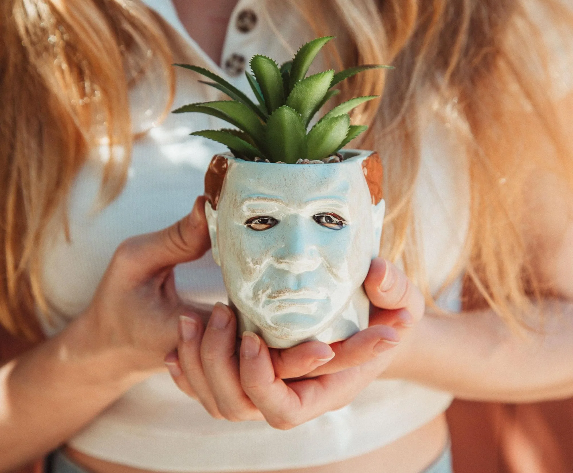 Halloween Michael Myers 3-Inch Ceramic Mini Planter With Artificial Succulent - Image 3
