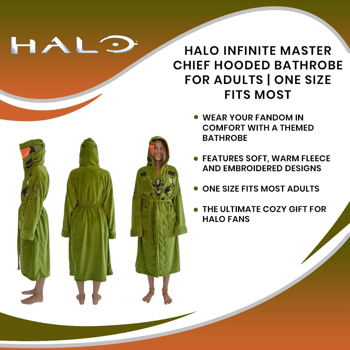 Halo Infinite Master Chief Hooded Bathrobe for Adults | One Size Fits Most - Image 7