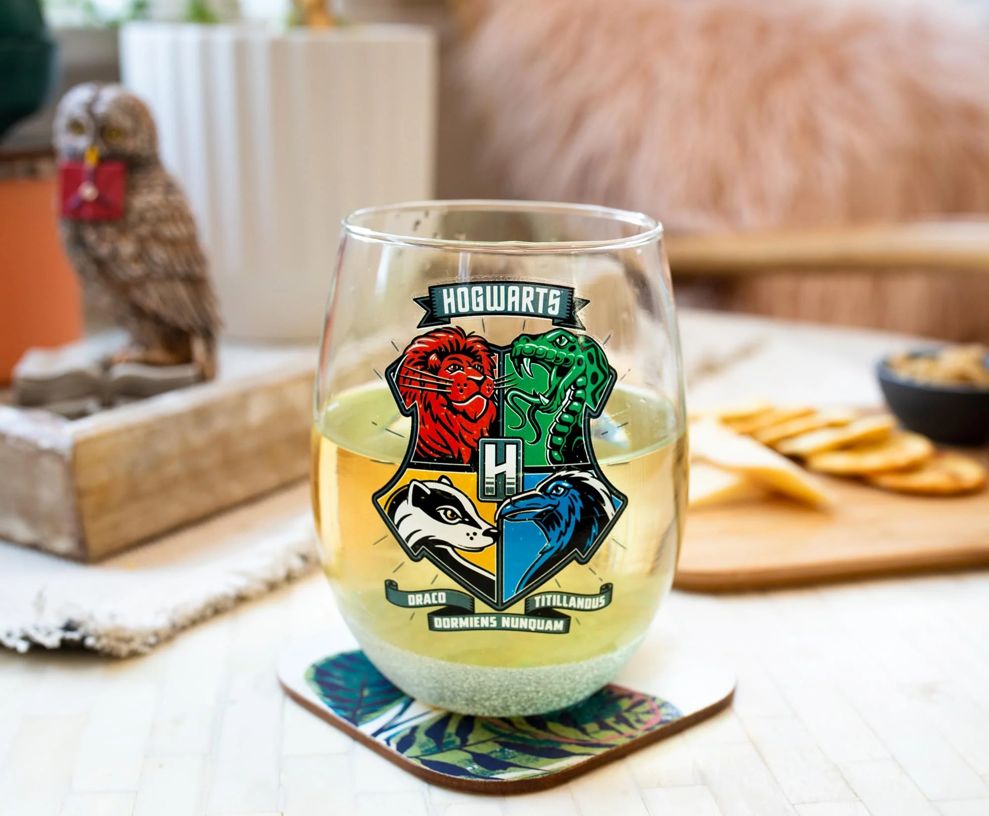 Harry Potter Animal Crests Teardrop Stemless Wine Glass | Holds 20 Ounces - Image 5