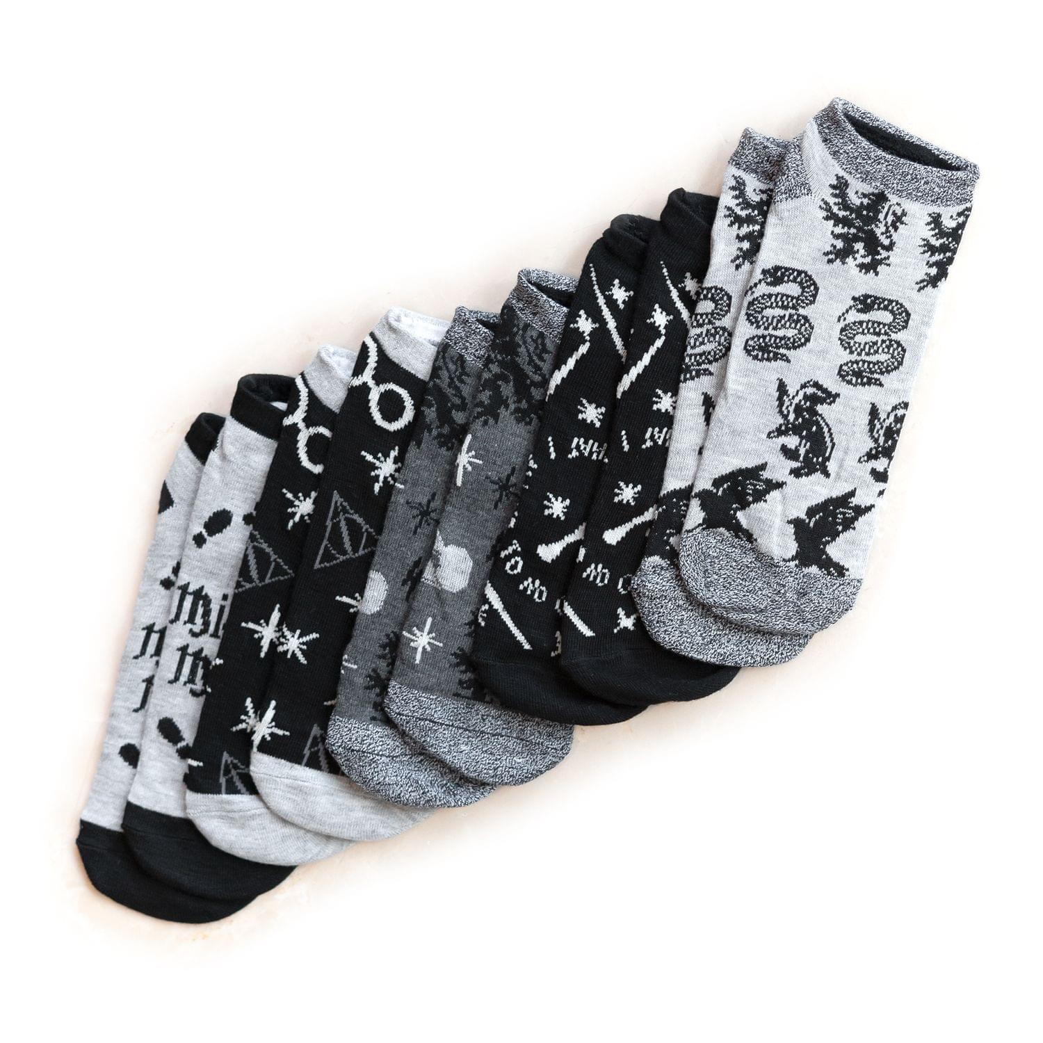 Harry Potter Black & Grey Adult Ankle Socks - 5-Pack - Image 2