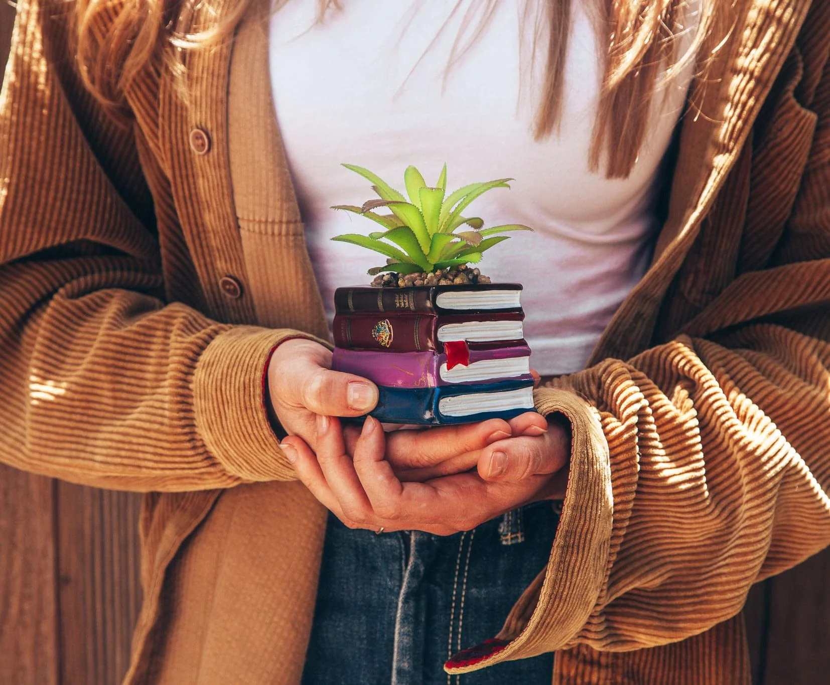 Harry Potter Book Stack 3-Inch Ceramic Planter With Artificial Succulent - Image 3