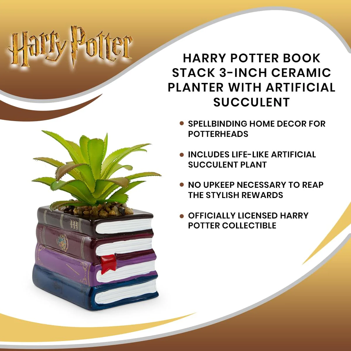 Harry Potter Book Stack 3-Inch Ceramic Planter With Artificial Succulent - Image 7
