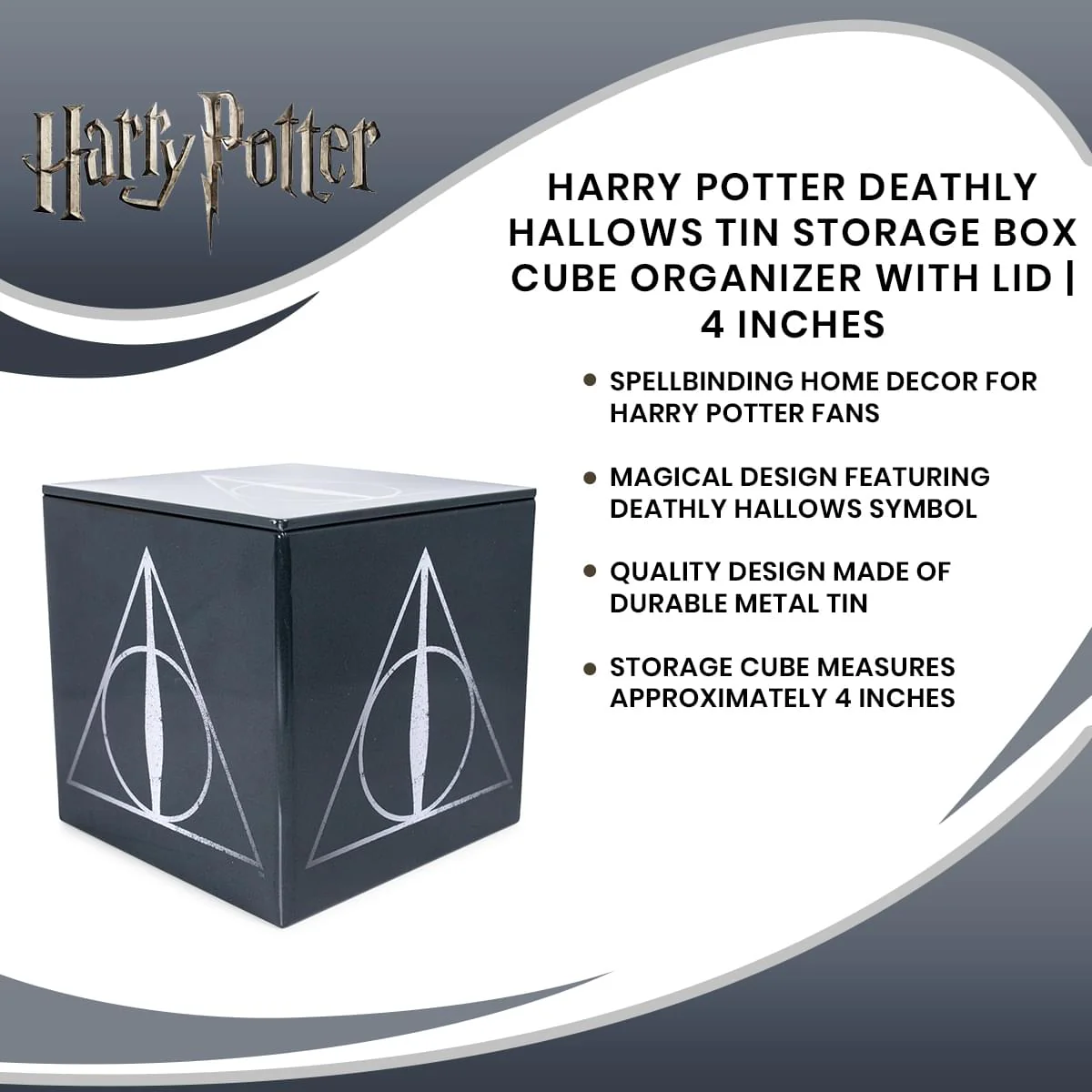 Harry Potter Deathly Hallows Tin Storage Box Cube Organizer with Lid | 4 Inches - Image 7