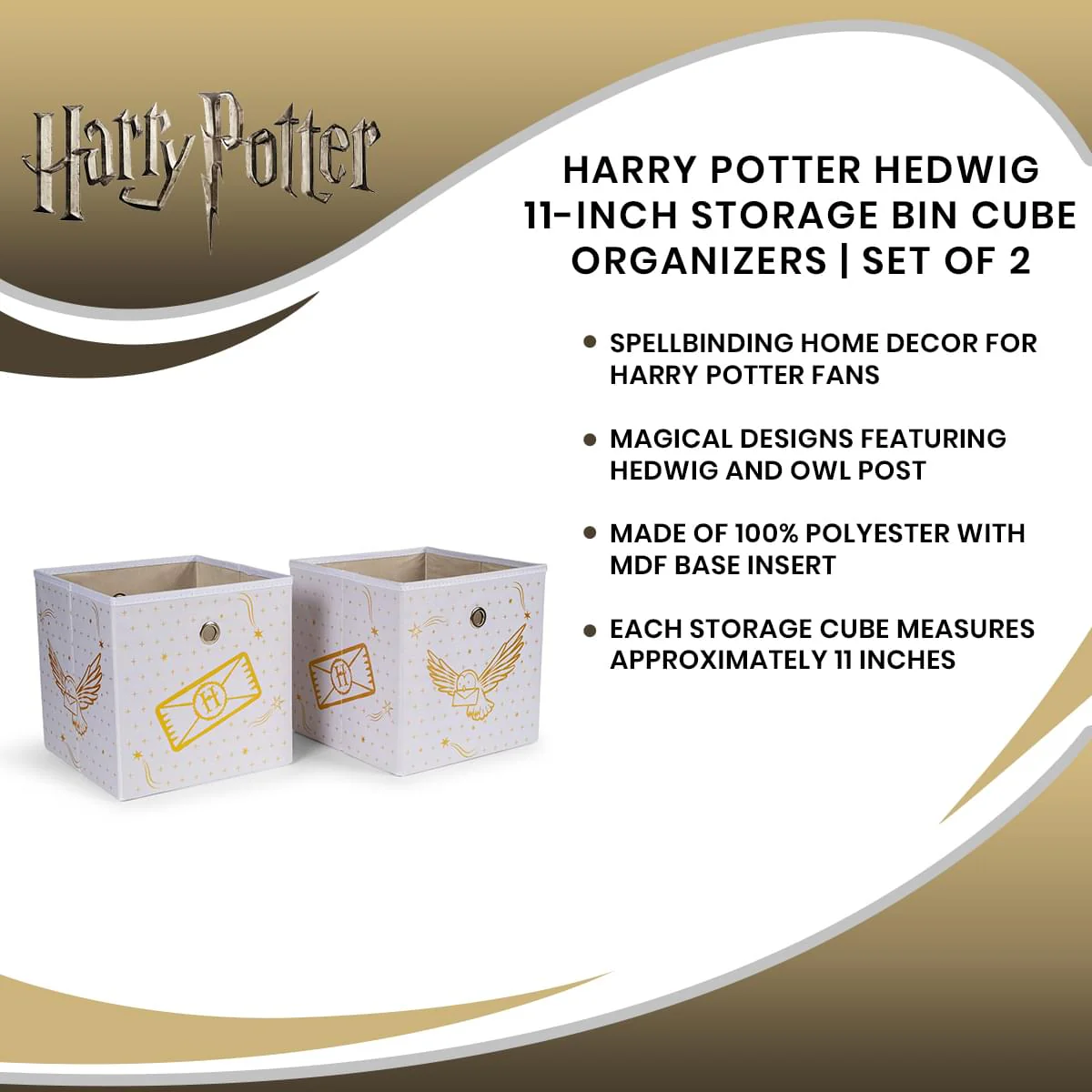 Harry Potter Hedwig 11-Inch Storage Bin Cube Organizers | Set of 2 - Image 7