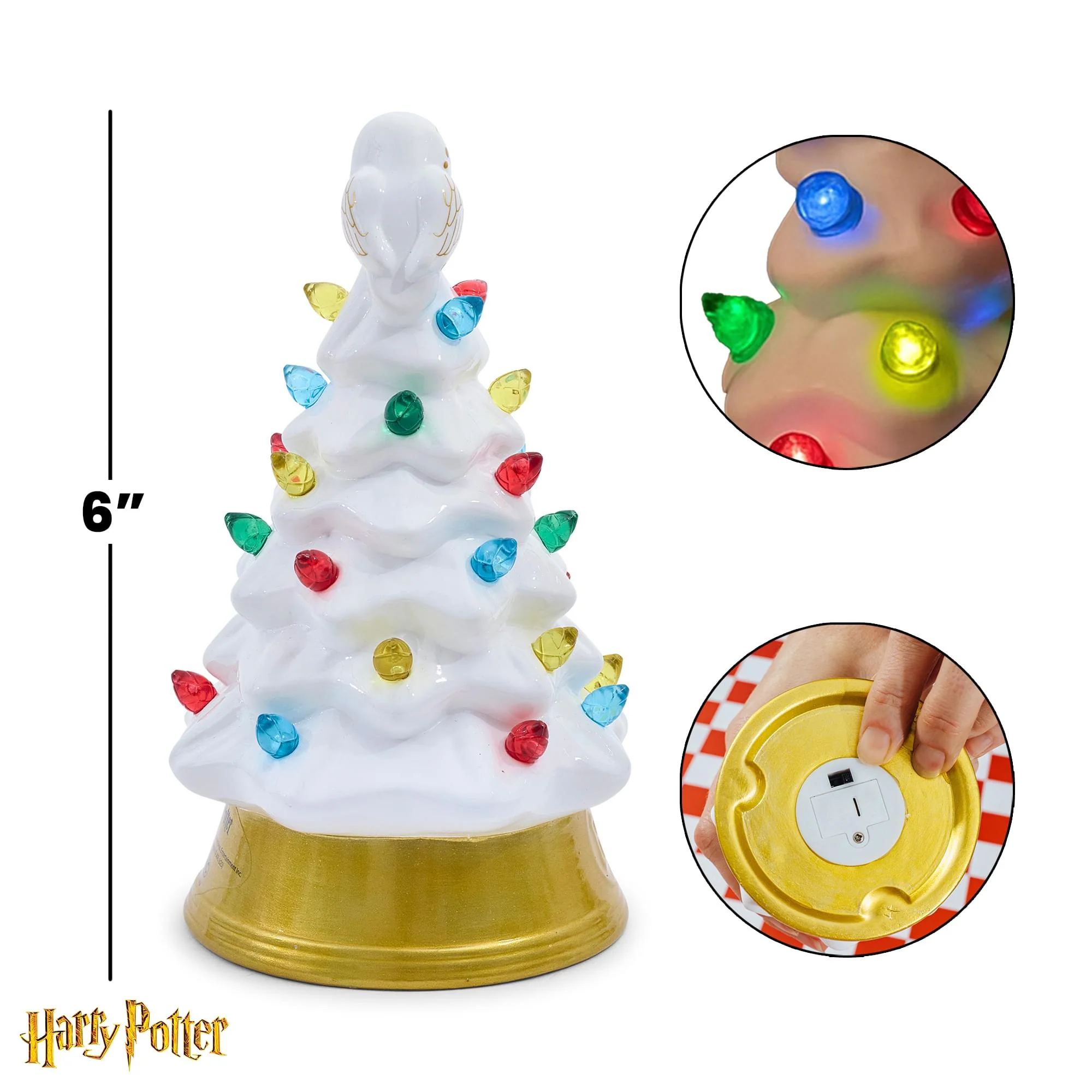Harry Potter Hedwig Light-Up Ceramic Christmas Tree | 6 Inches Tall - Image 3