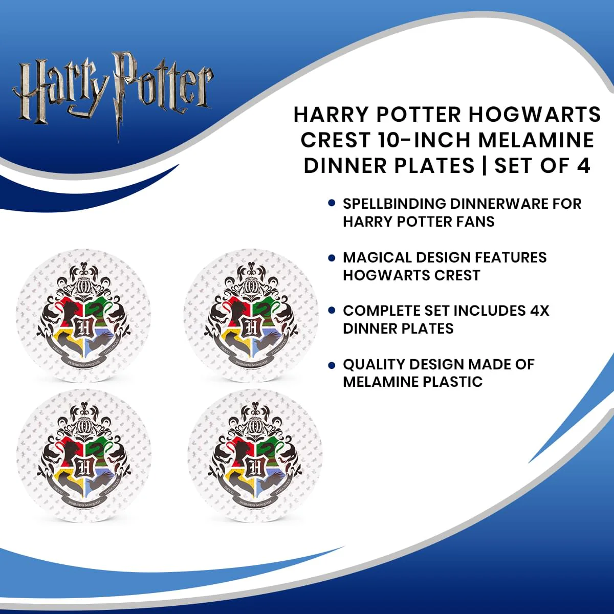 Harry Potter Hogwarts Crest 10-Inch Melamine Dinner Plates | Set of 4 - Image 7