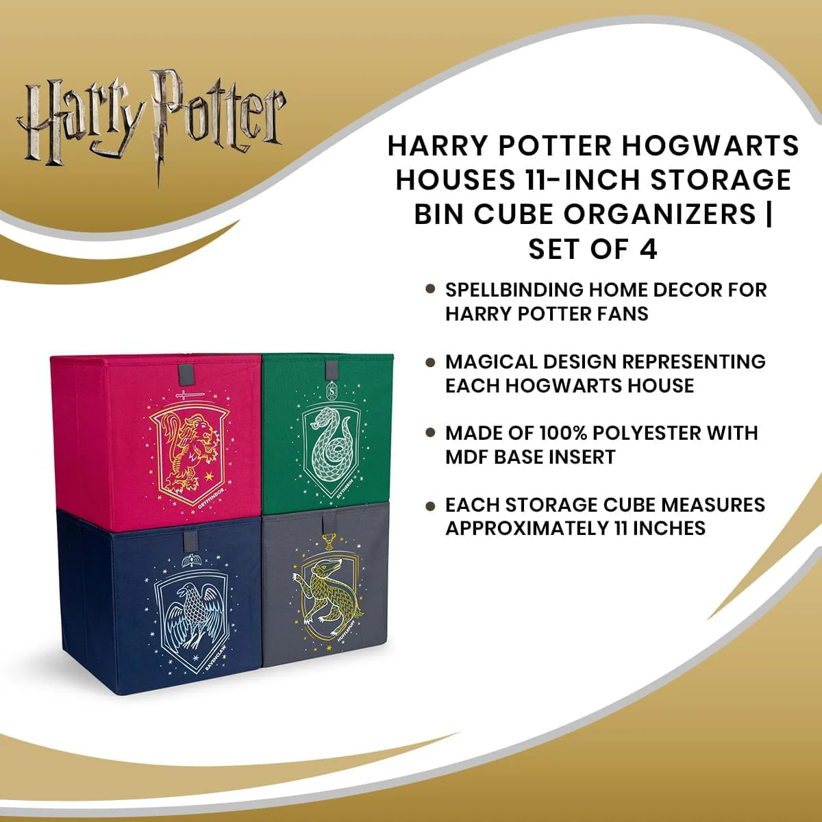 Harry Potter Hogwarts Houses 11-Inch Storage Bin Cube Organizers | Set of 4 - Image 9
