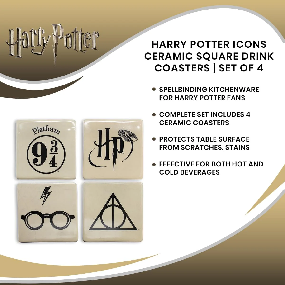 Harry Potter Icons Ceramic Square Drink Coasters | Set of 4 - Image 7