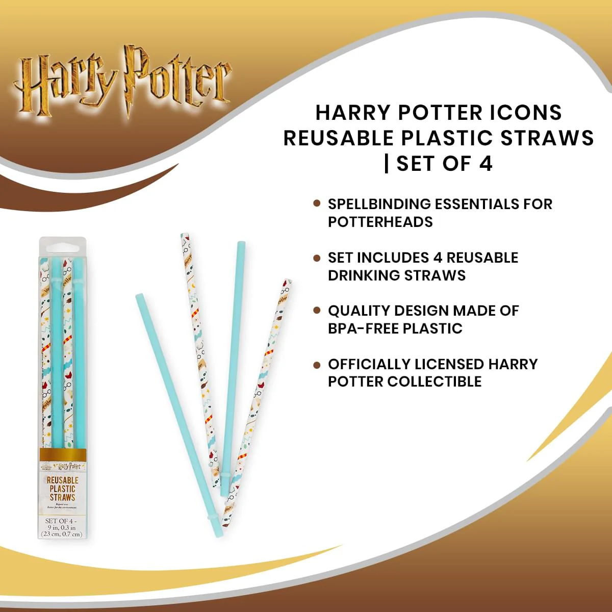 Harry Potter Icons Reusable Plastic Straws | Set of 4 - Image 7
