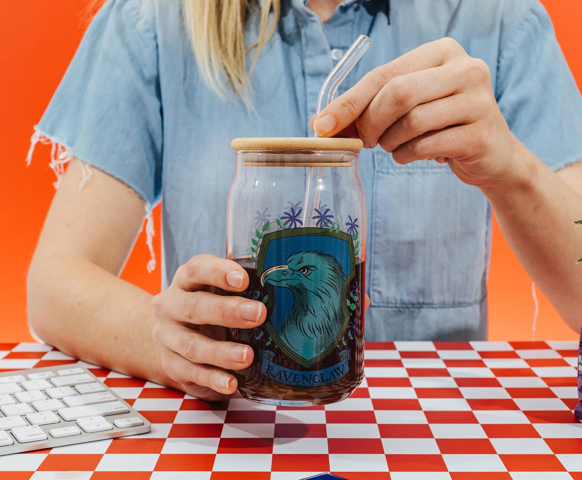 Harry Potter Ravenclaw House Mascot Glass Tumbler With Bamboo Lid and Straw - Image 8