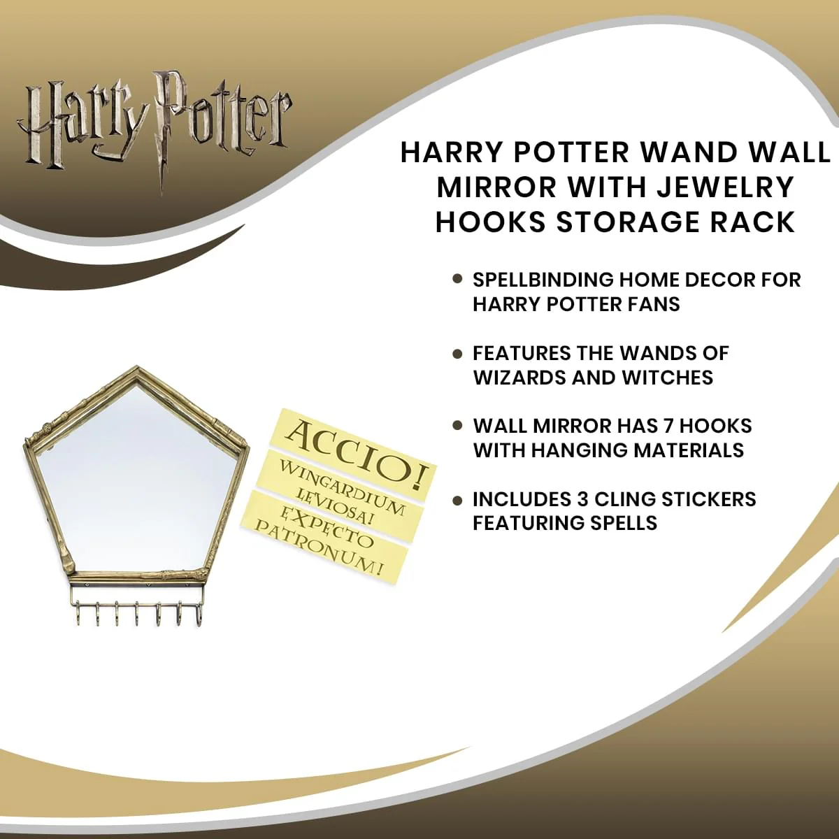 Harry Potter Wand Wall Mirror with Jewelry Hooks Storage Rack - Image 7