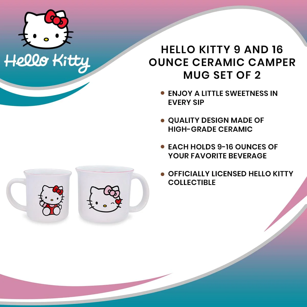 Hello Kitty 9 and 16 Ounce Ceramic Camper Mug Set of 2 - Image 7