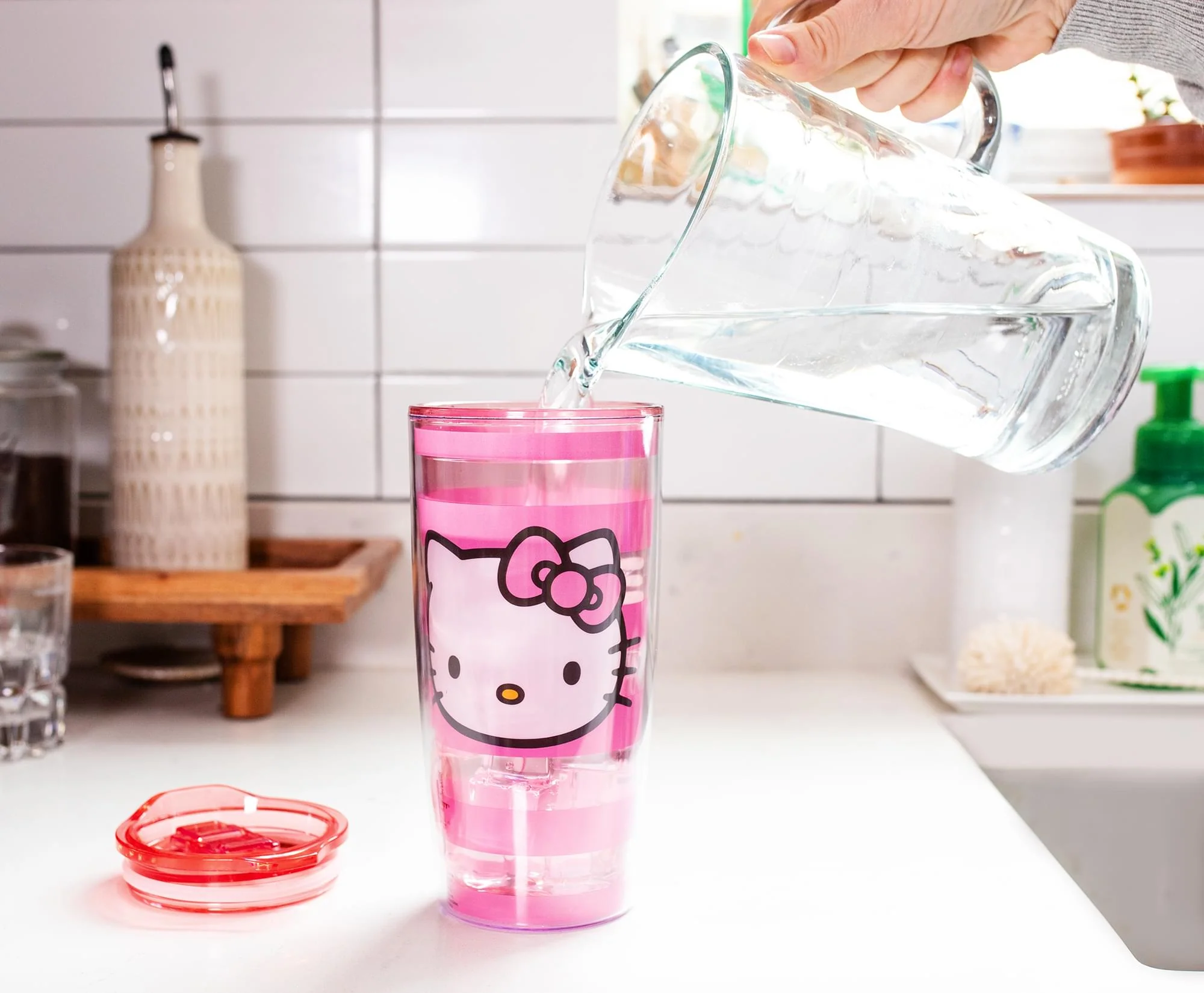 Sanrio Hello Kitty Pink Stripes Travel Tumbler with Slide Close Lid | 20 Ounces - Image 4