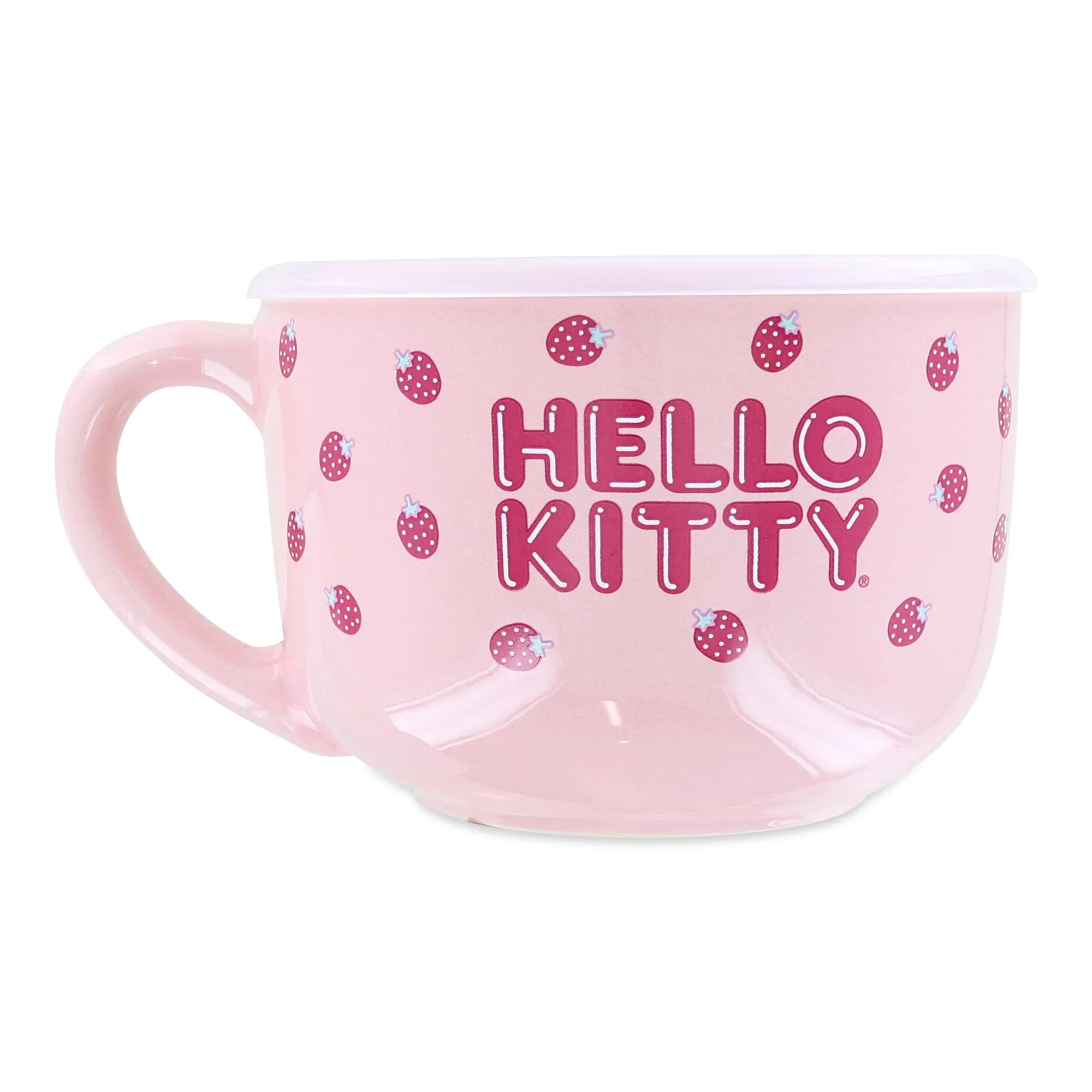Hello Kitty Strawberries 25oz Ceramic Soup Mug with Vented Lid - Image 2