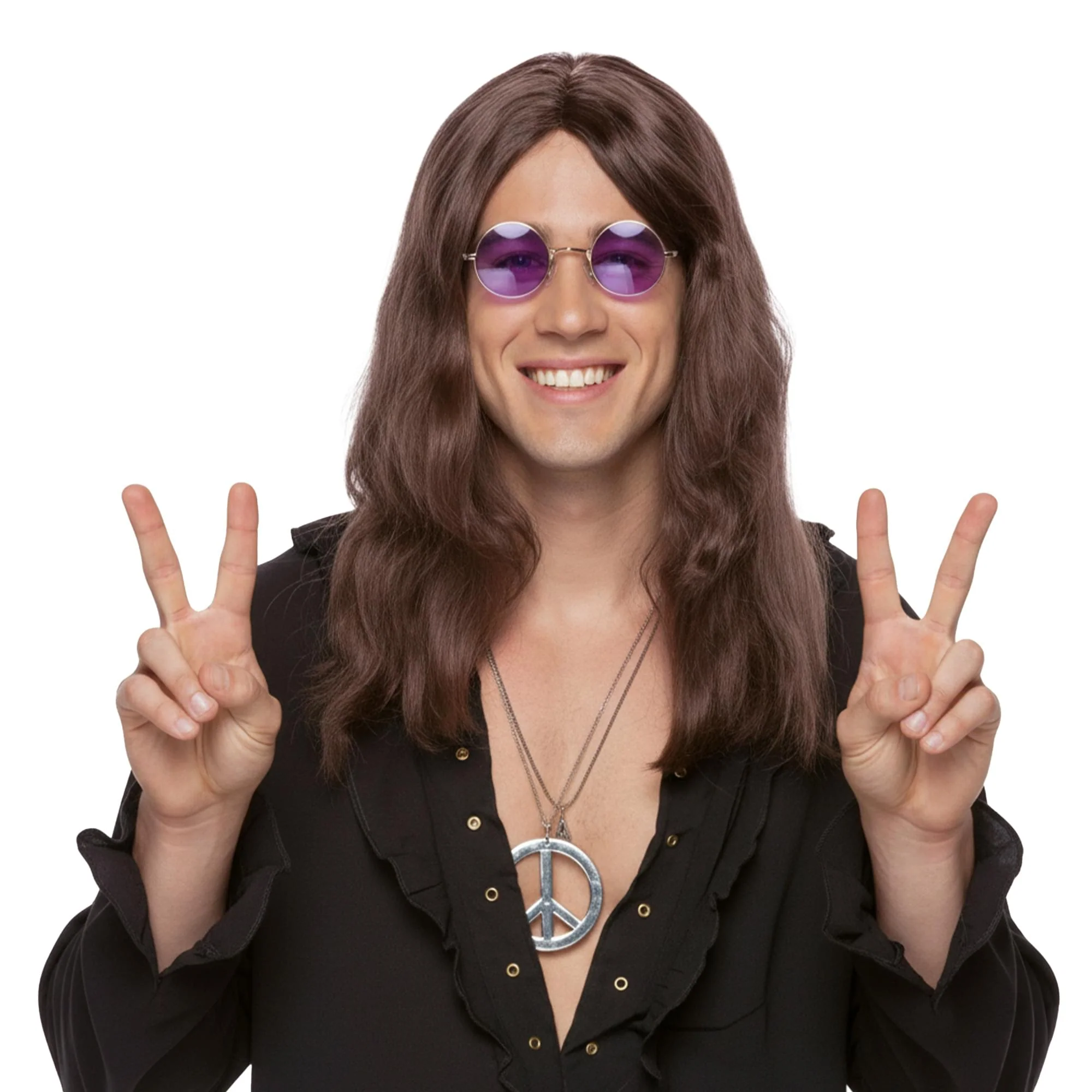 Hippy Long Brown Wig Costume Accessory - Image 3