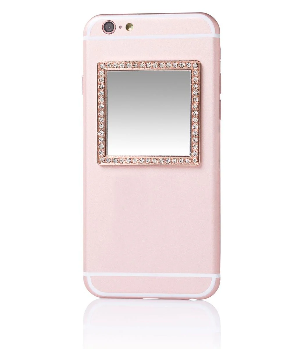 iDecoz Phone Mirror: Rose Gold Square w/ Crystals - Image 2